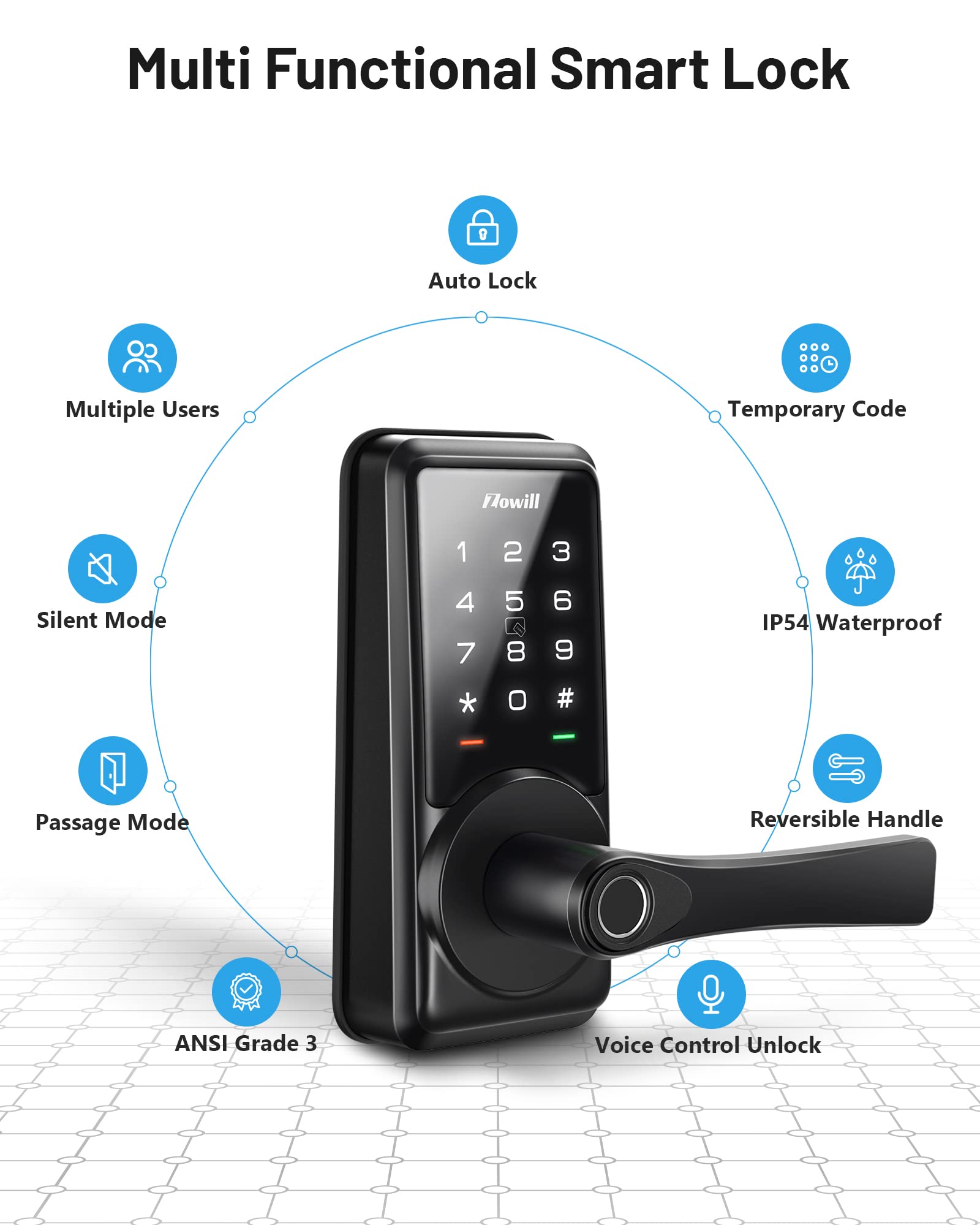 Zowill Smart Door Lock - Keyless Entry Fingerprint Deadbolt with App Control, Auto Lock & Easy Installation for Home Security | Perfect for Apartments, Vacation Rentals & Smart Homes