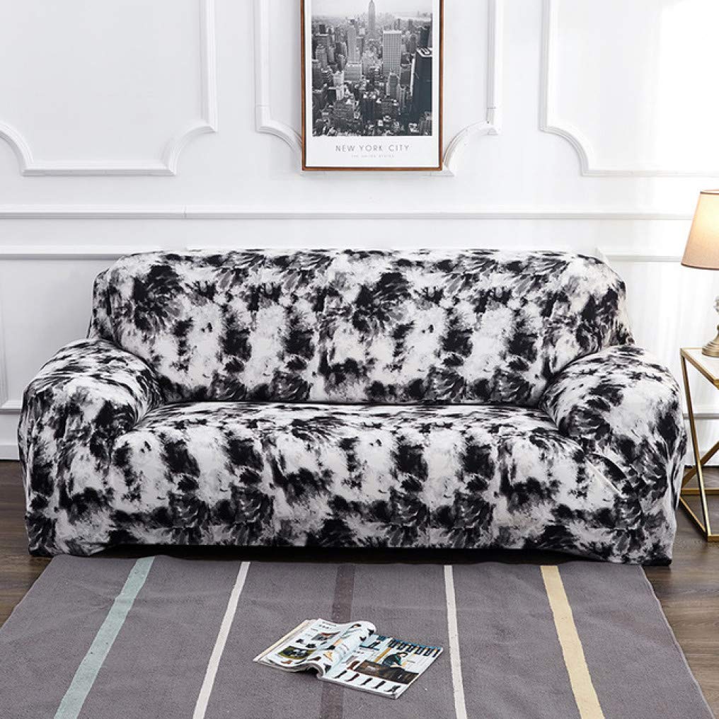 Elastic Sofa Cover for Living Room - Black & White Printed L-Shaped Couch Slipcover, Dustproof & Stretchable Furniture Protector - Perfect for Pets, Kids & Everyday Use