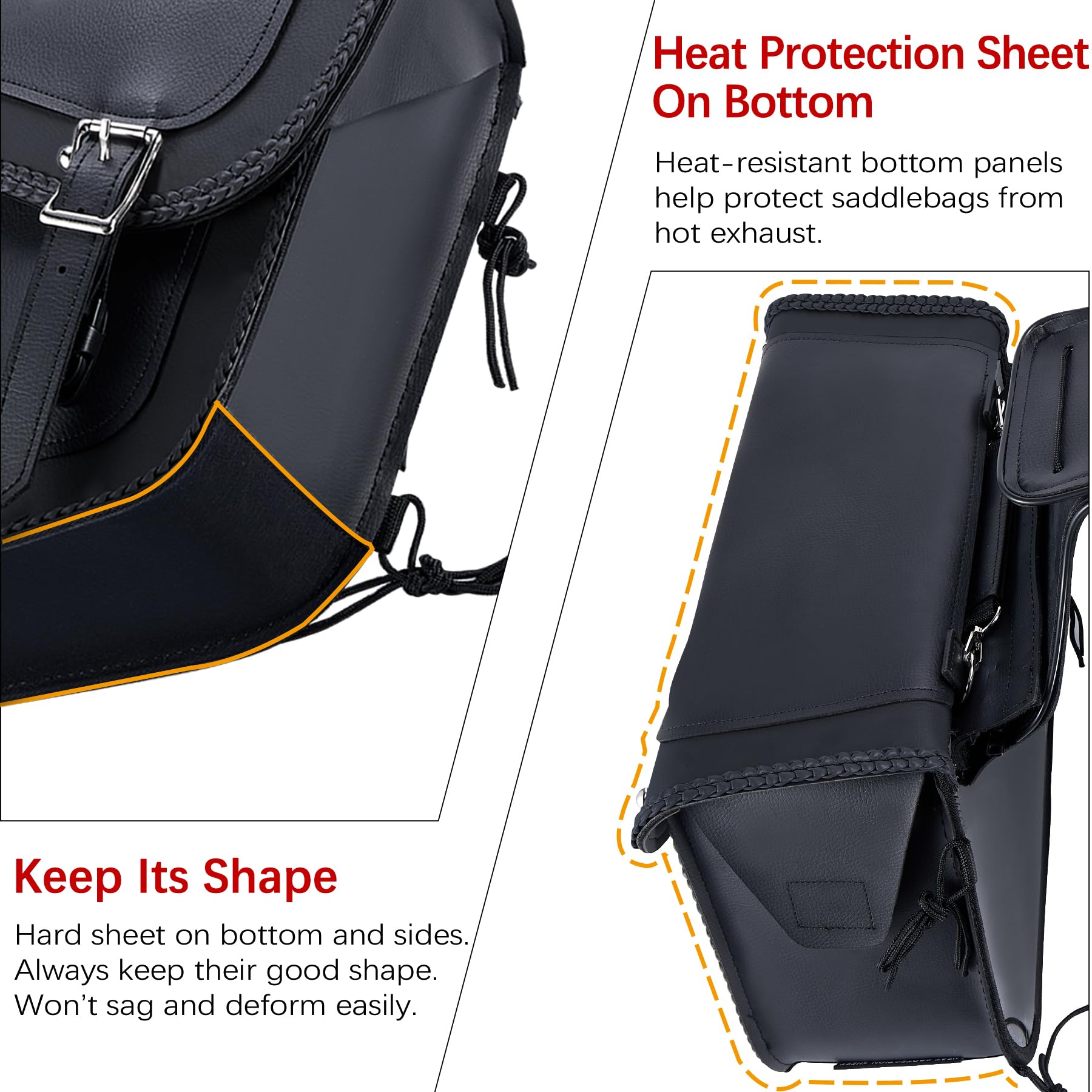 Premium Naked Cowhide Leather Motorcycle Saddle Bags - Studded Throw Over Side Bags for Honda Shadow, Sportster, Softail & Dyna V-Star (Black, No Studs) | Durable & Stylish Storage for Long Rides, Road Trips & Daily Commutes