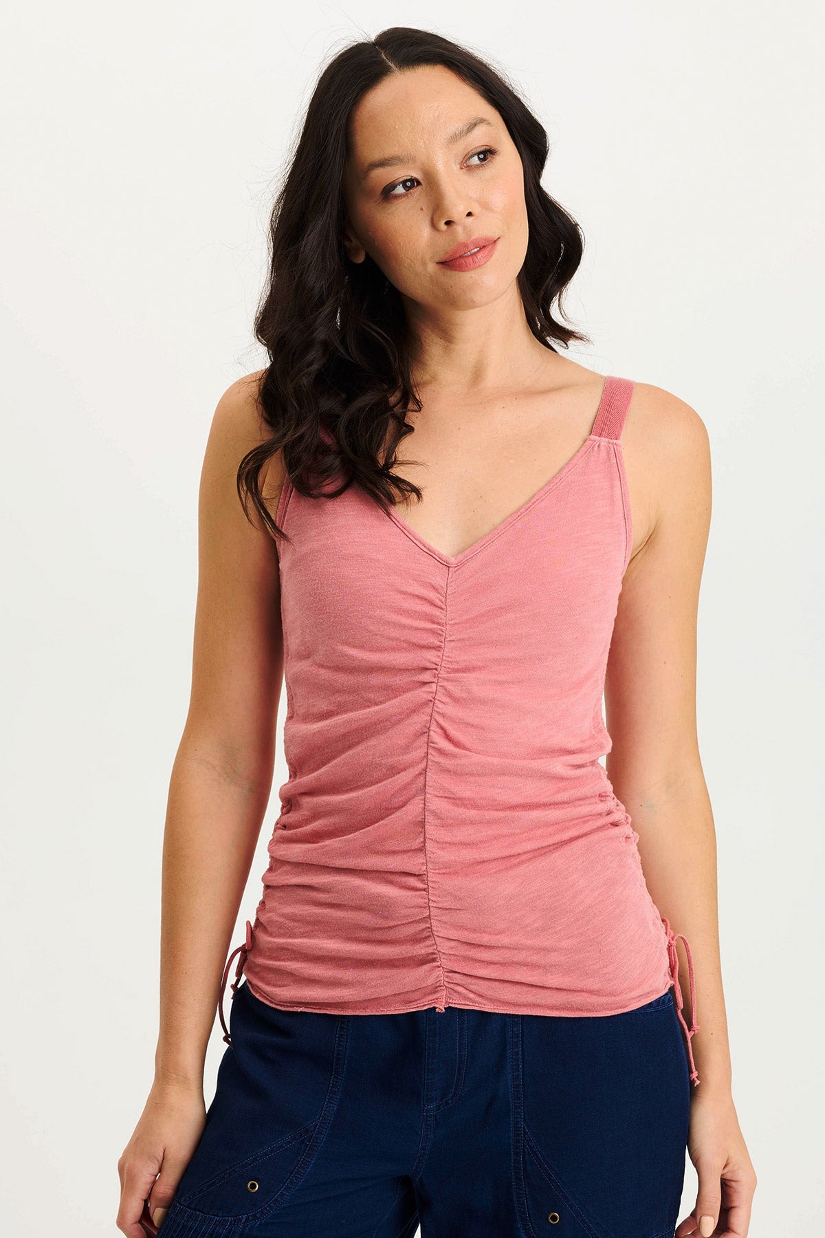 Blaise Jersey Allover Ruched Adjustable Tank Top for Women - Stretchy Comfort Fit Summer Casual Wear, Perfect for Yoga, Beach & Everyday Outfits