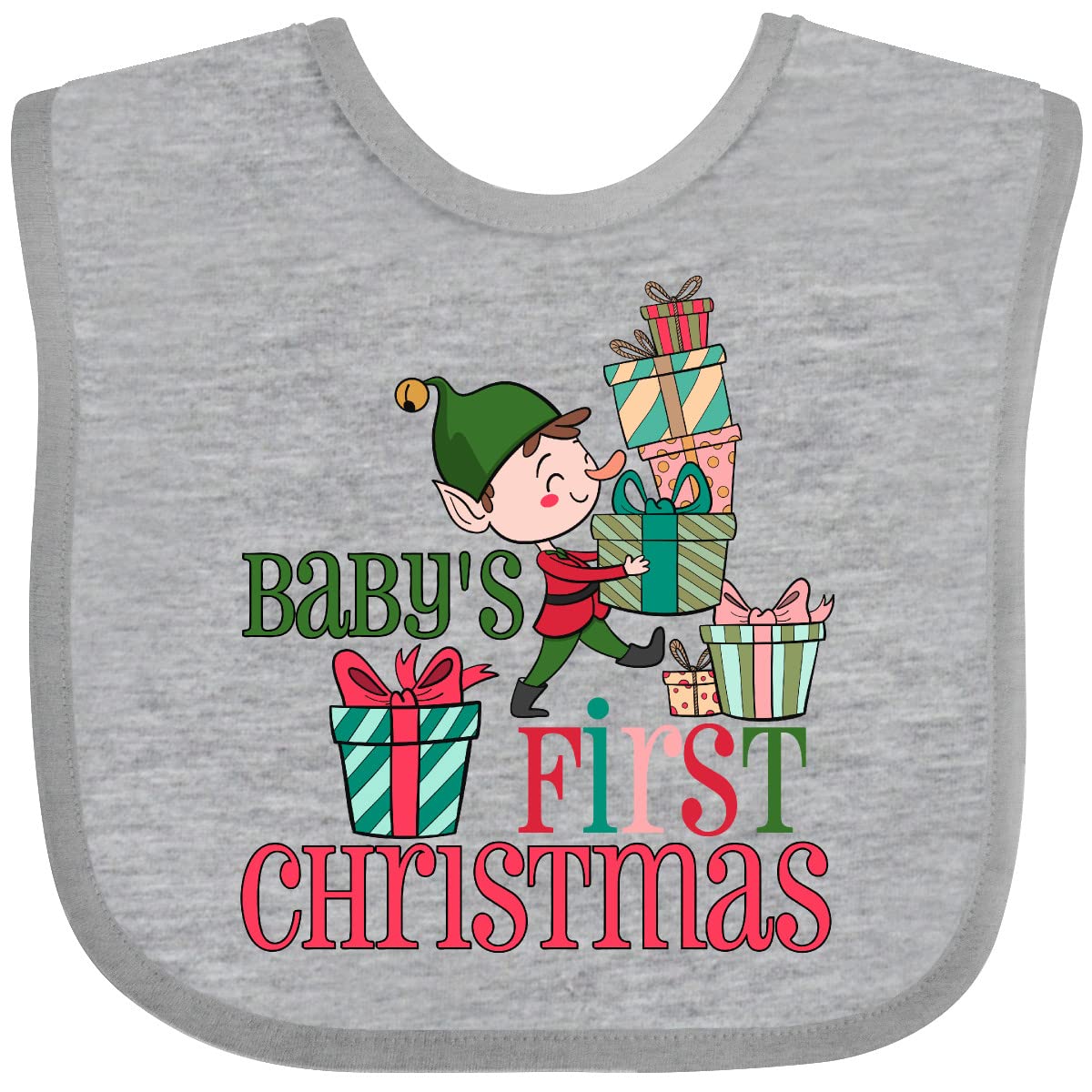 Inktastic Baby's First Christmas Bib - Soft & Absorbent Cotton Baby Bib for Newborns & Infants - Perfect for Holiday Photos, Feeding, and Messy Playtime