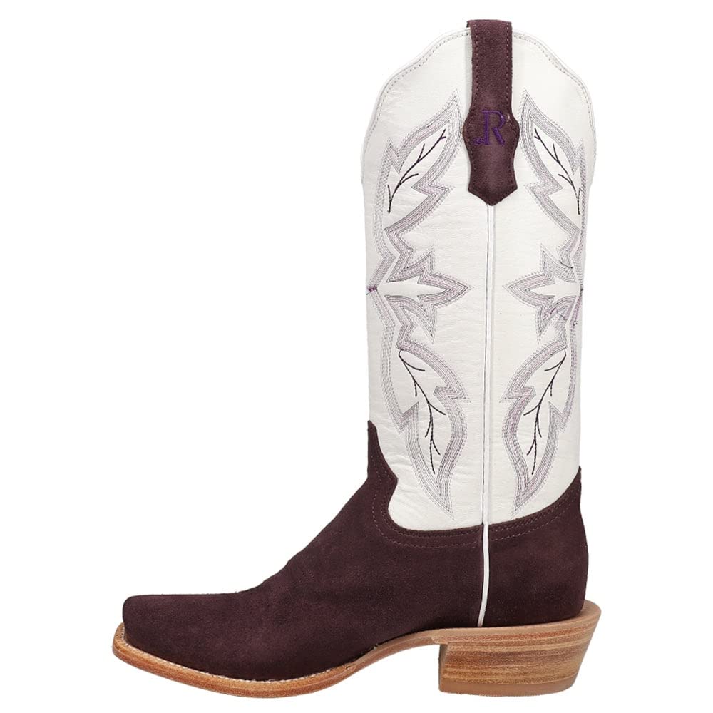 R. Watson Women's Rough Out Plum Narrow Square Toe Boots - Mid Calf Low Heel (1-2