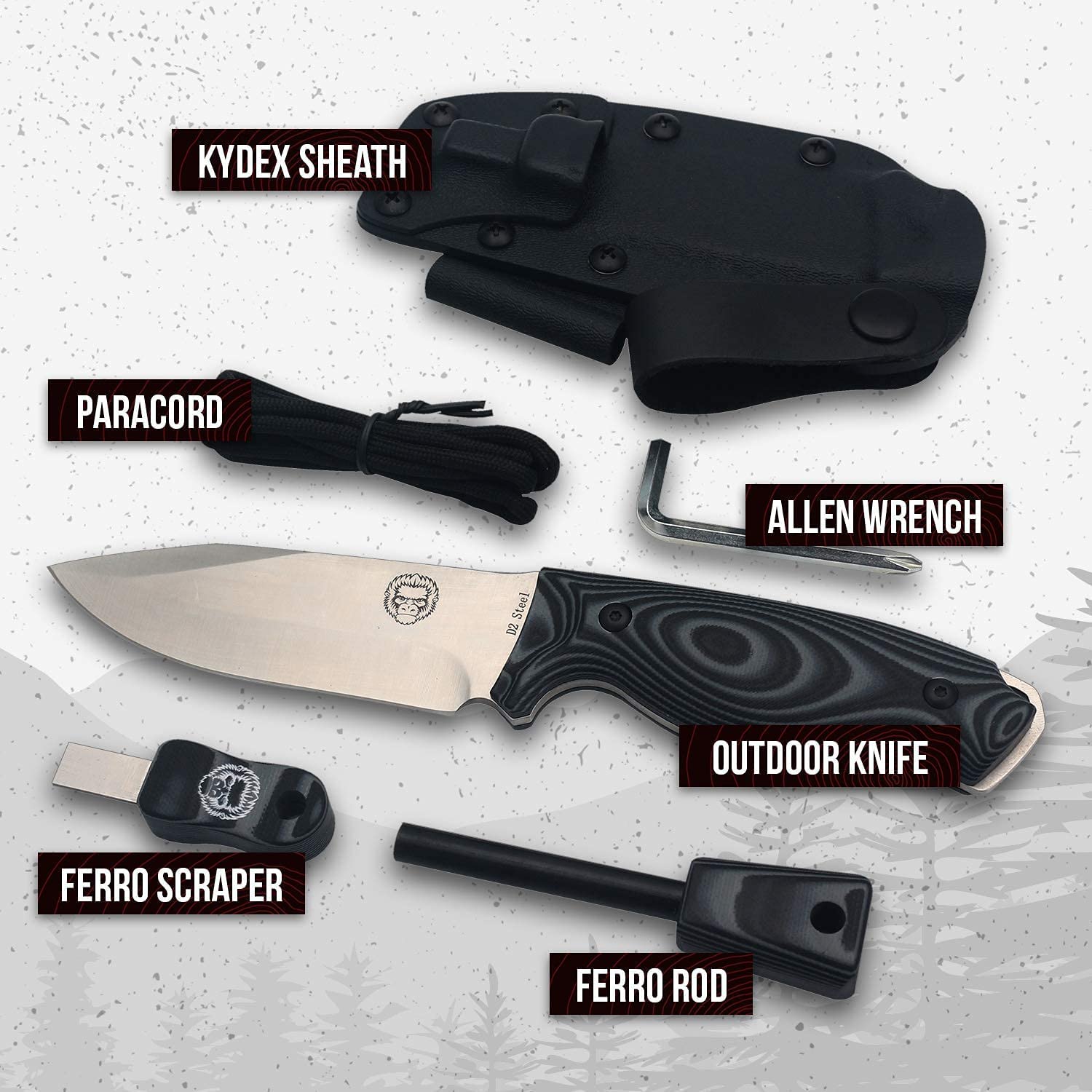 Premium 1095 High Carbon Steel Survival Knife & D2 Damascus Steel Knife Set - Outdoor Camping, Hunting, Bushcraft, and Emergency Preparedness Gear