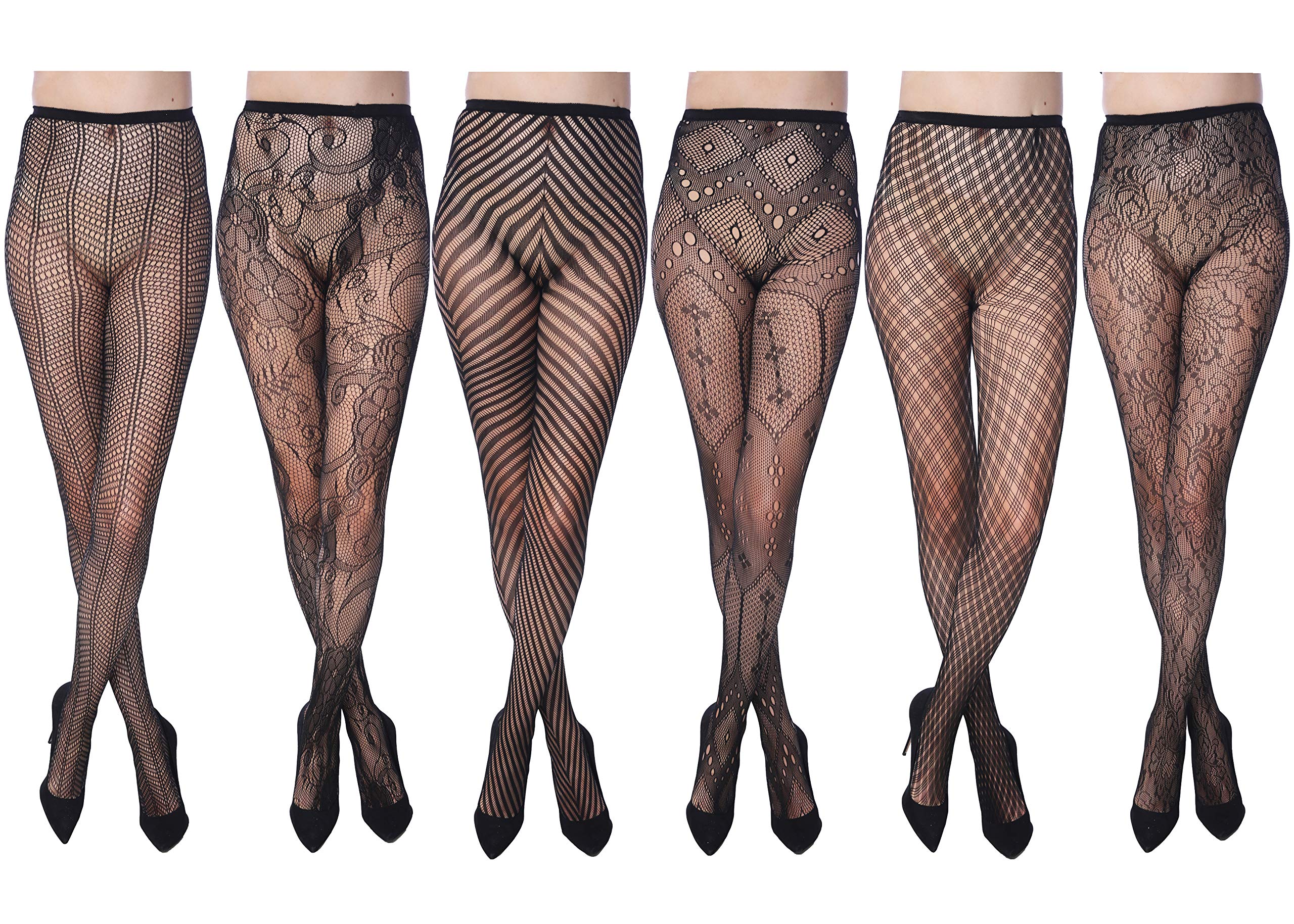 Frenchic Fishnet Women's Lace Stockings - Sexy Pantyhose Tights for Regular & Plus Sizes (6-Pack) | Perfect for Cosplay, Halloween, Burlesque & Date Night Outfits