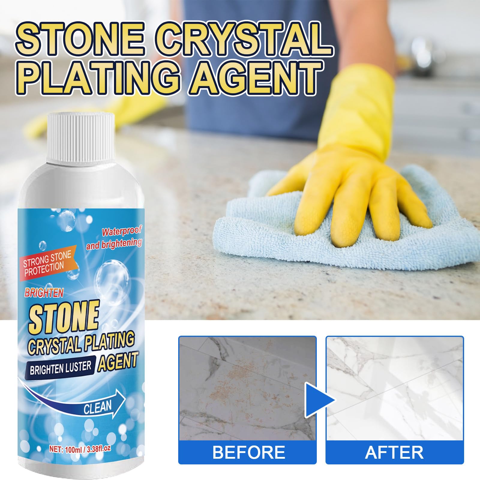 Donubiiu Stone Stain Remover Cleaner - Marble, Tile & Granite Cleaner & Polish | Nano Crystal-Plating Agent for Kitchen Oil Stains & Surface Protection | Ideal for Countertops, Floors & Bathroom Surfaces (1PC)