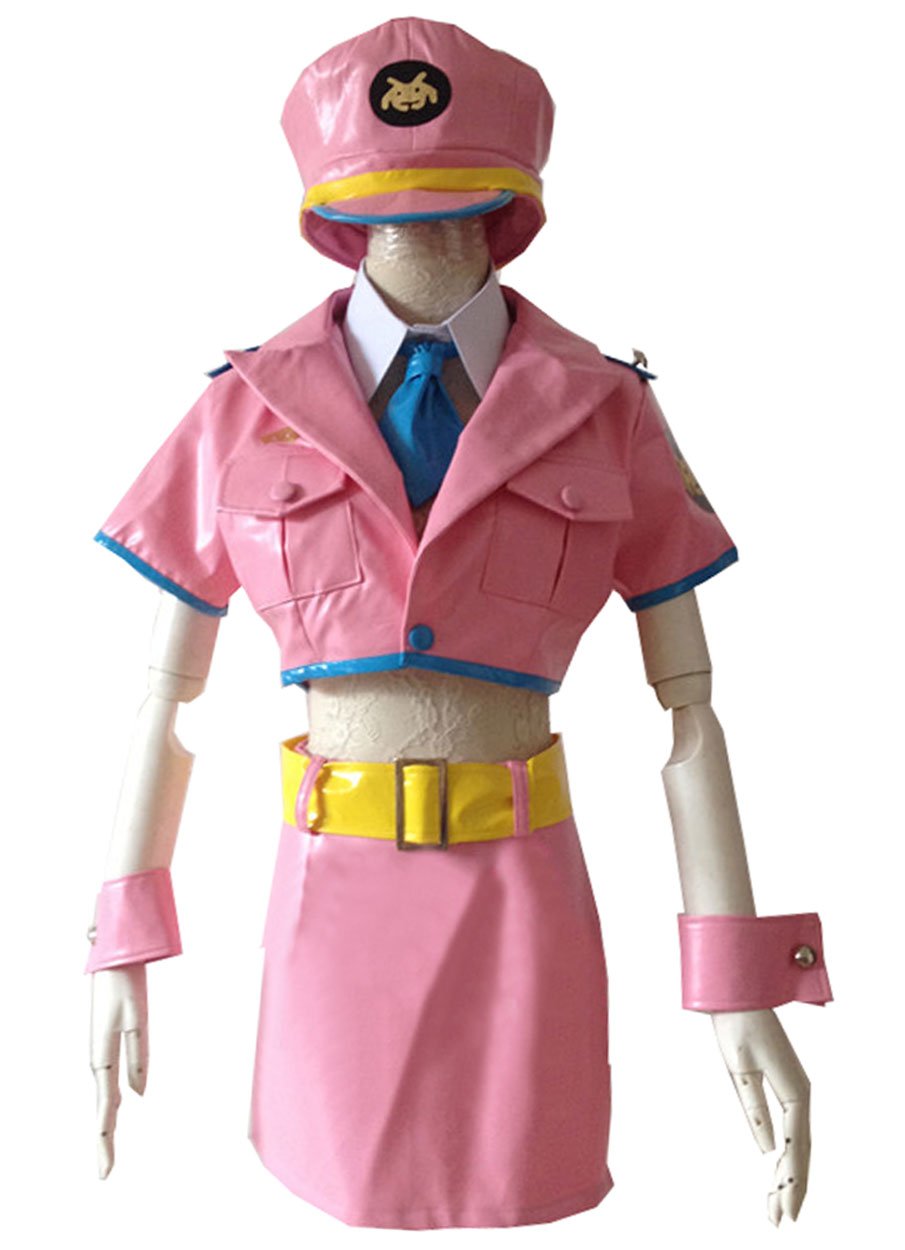 Cosnew Anime Space Police Pink Pleather Dress Cosplay Costume - Stylish Uniform for Anime Conventions & Themed Parties