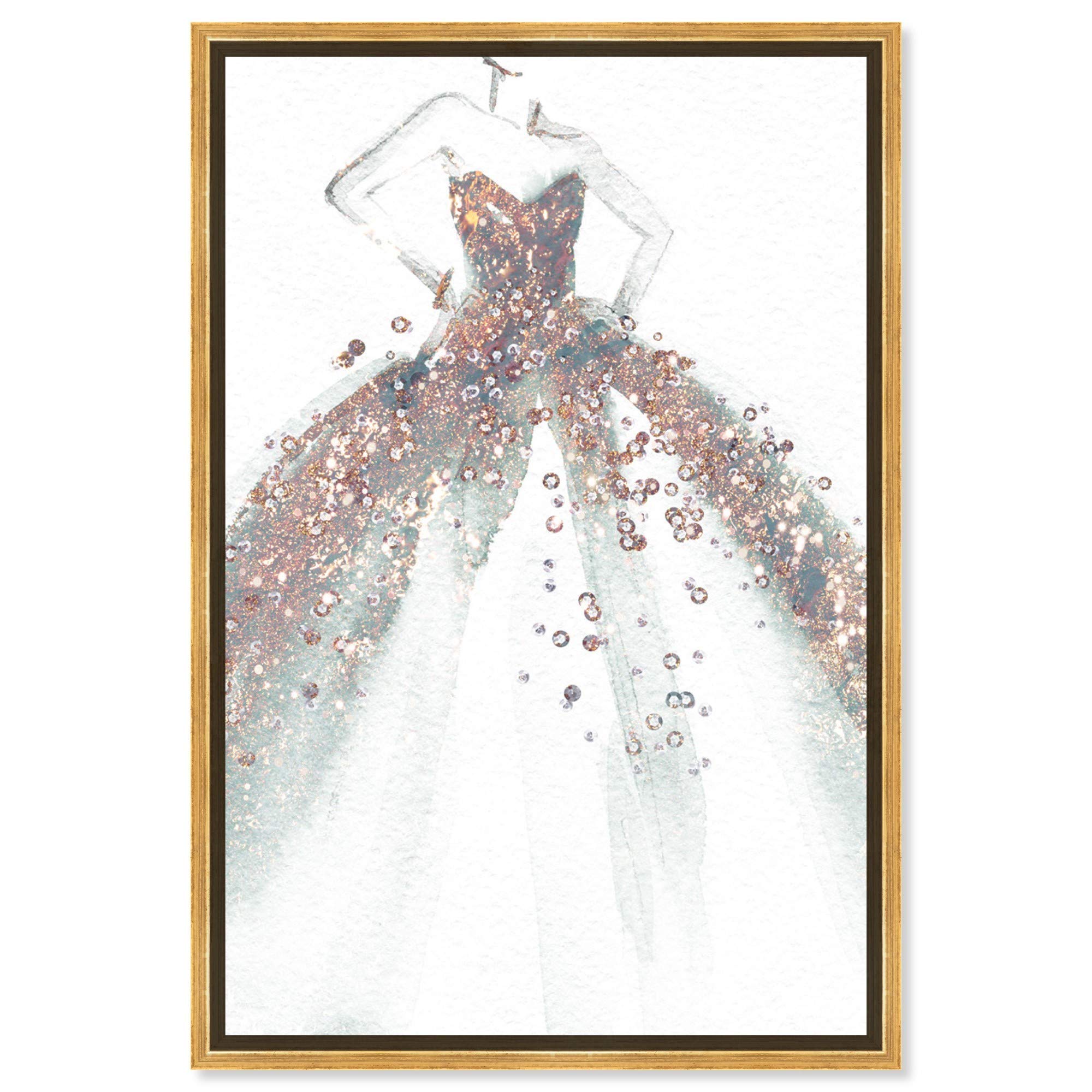 Oliver Gal Artist Co. 'Star of The Ball' Fashion Glam Wall Art - 30x45 Inch Framed Canvas Print in Gold & White | Elegant Home Decor for Living Room, Bedroom & Office