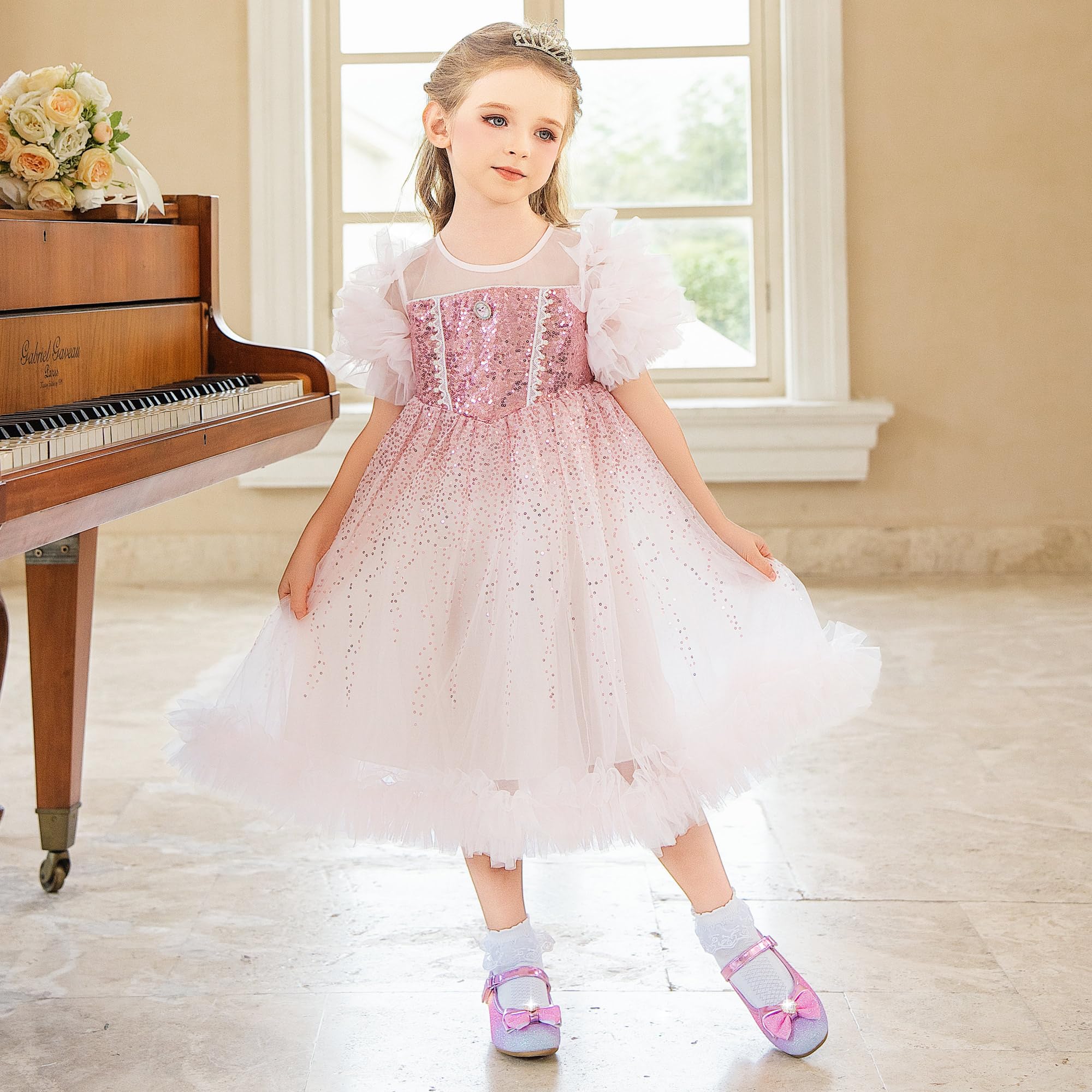 Furdeour Girls Mary Jane Dress Shoes - Glitter Princess Heels for Toddler & Kids - Perfect for Weddings, Bridesmaids, Flower Girls & Special Occasions