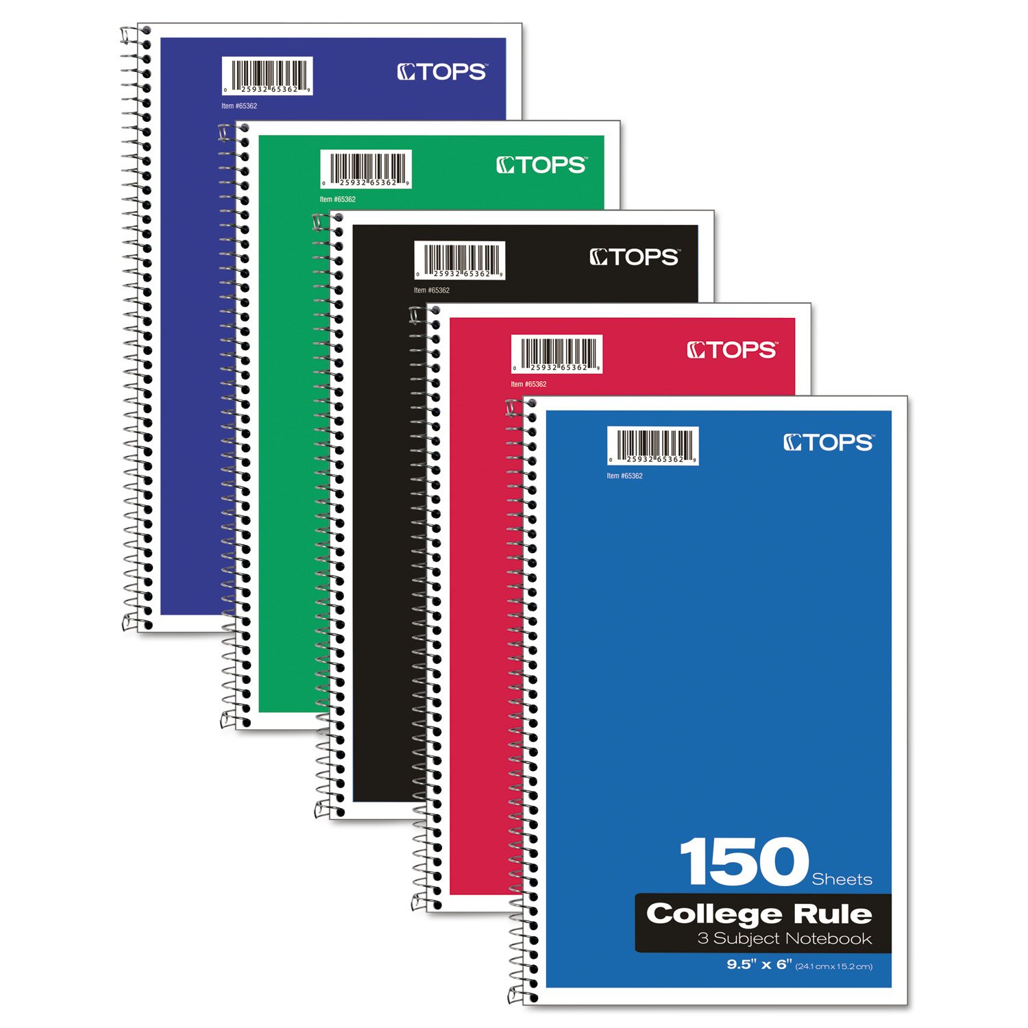 TOPS 65362 Coil Lock Wirebound Notebook, College Ruled Medium Size 9.5