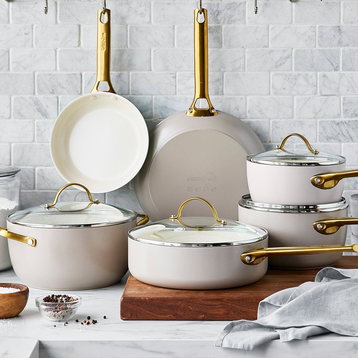 Premium 10-Piece Ceramic Nonstick Cookware Set - Taupe | Eco-Friendly, Scratch-Resistant & Easy Clean | Perfect for Frying, Sautéing & Everyday Cooking