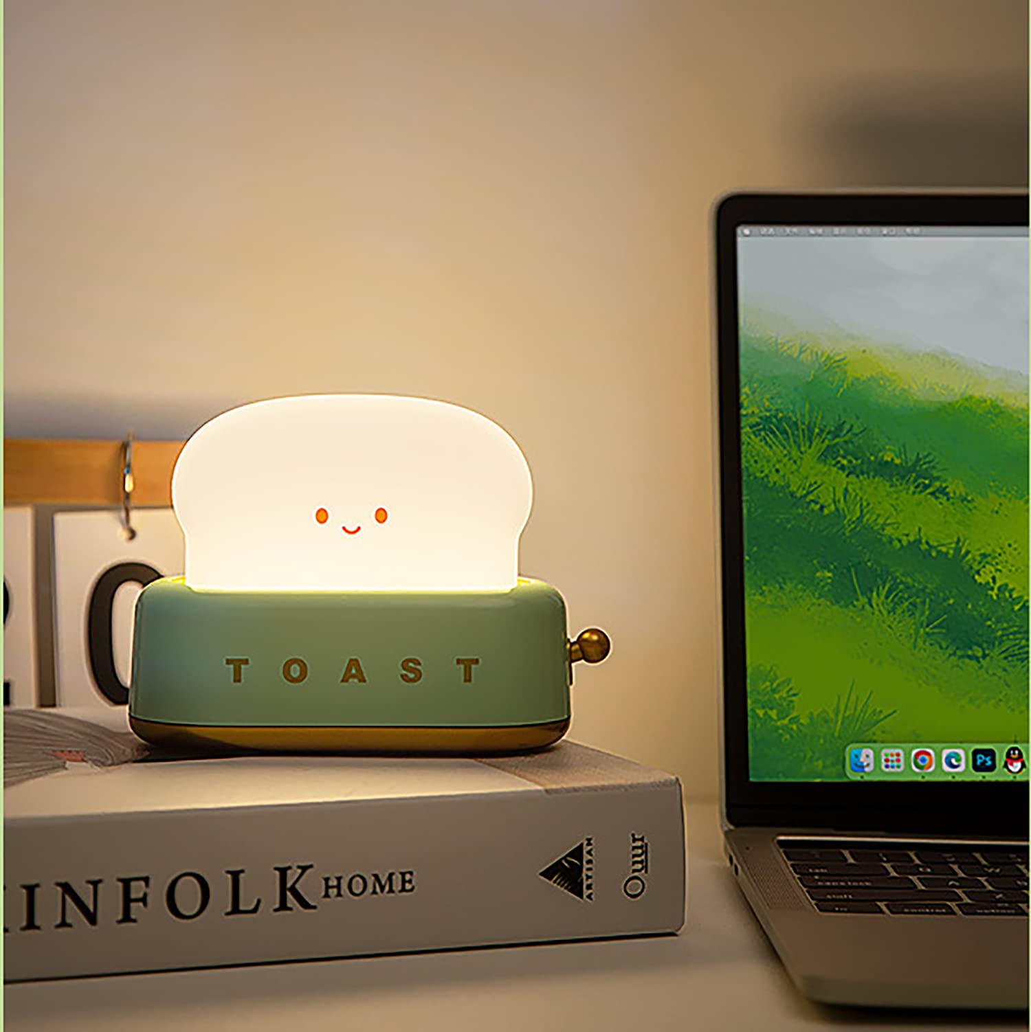 AMZSTAR Dimmable LED Toast Bread Night Light - Rechargeable Desk Lamp with Timer, Cute Desk Decor for Kids Girls Teens (Green) | Perfect for Bedroom, Nursery, Christmas Gifts & Home Office Lighting