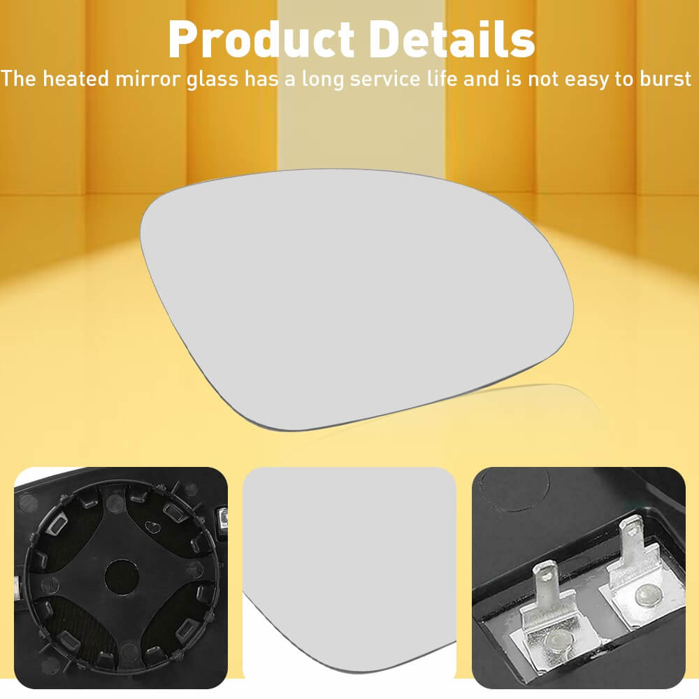Right Passenger Side Heated Mirror Glass Replacement for Volkswagen Passat, Jetta, Beetle - OEM Fit, Defrost Function - Perfect for Winter Driving & Foggy Conditions