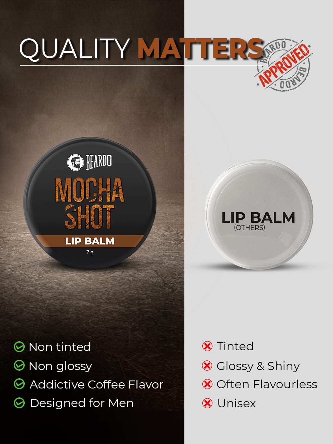 BEARDO Mocha Shot Lip Balm for Men - Moisturizing & Non-Tinted Lip Care | Heals Dry, Chapped & Cracked Lips | 7g Brown | Perfect for Daily Use, Outdoor Activities & Gifts