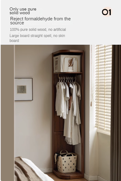 Premium Black Walnut Solid Wood Storage Rack - Space-Saving Floor Corner Hanger for Entryway, Bedroom & Bathroom Organization