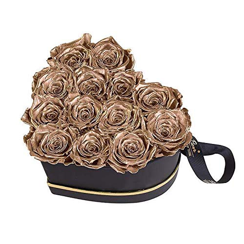 Luxury Long Lasting Preserved Roses in Heart Box - 24K Gold Grand Gift for Anniversary, Valentine's Day & Wedding Decor (Eternal Flowers for Home, Office & Romantic Occasions)