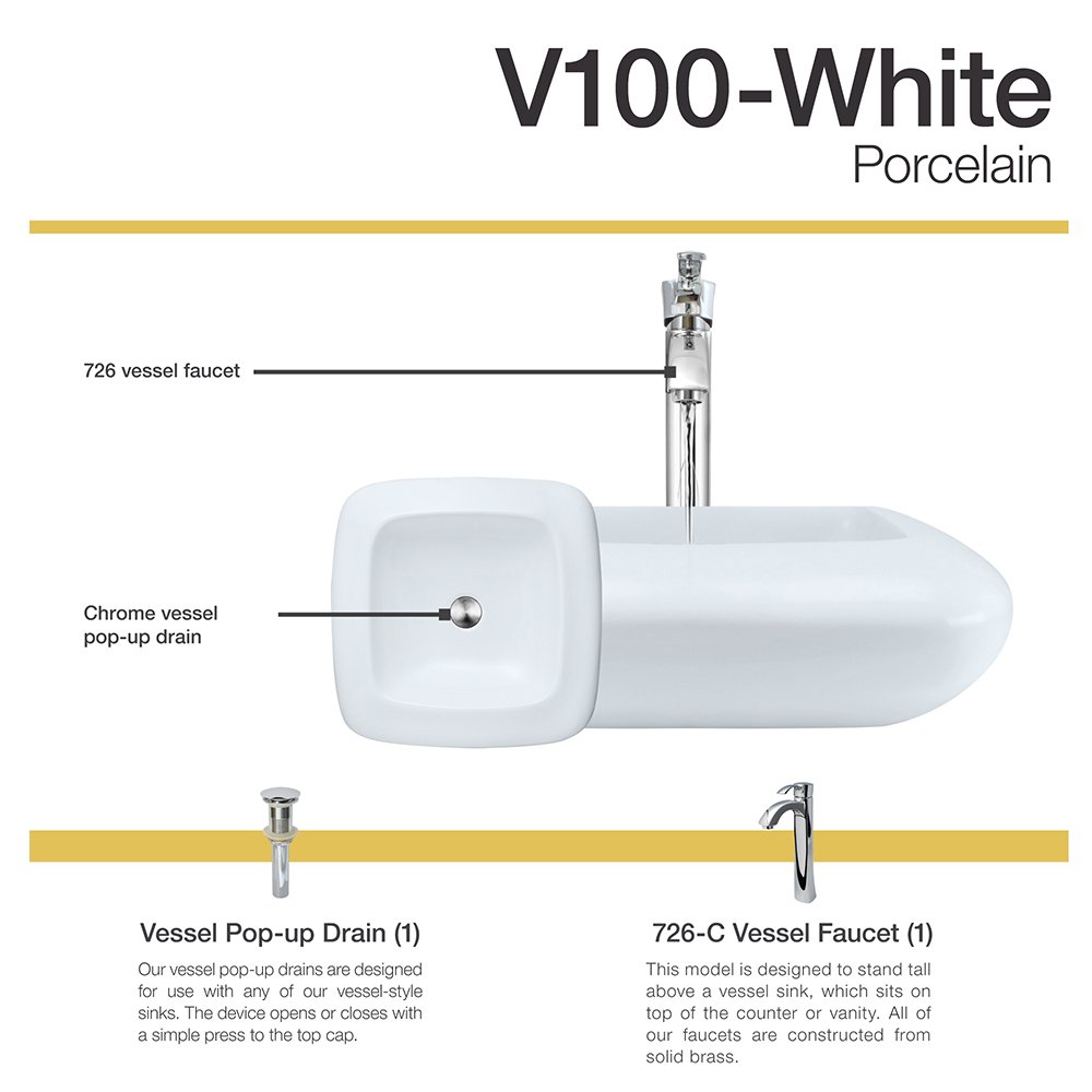 White Porcelain Vessel Sink with Chrome Faucet Set - Modern Bathroom Vanity Sink with Pop Up Drain - Perfect for Powder Rooms, Guest Baths & Luxury Home Renovations
