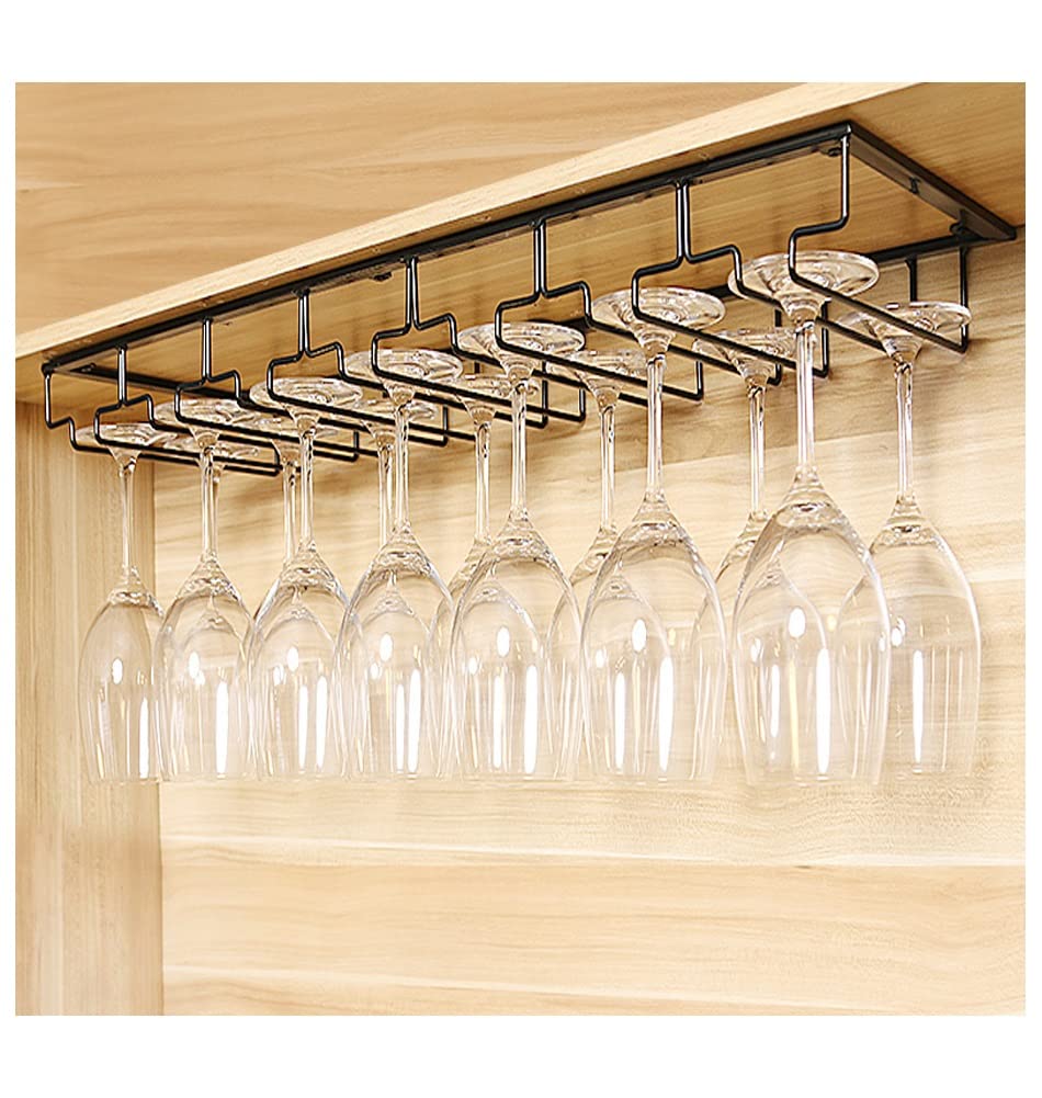 White 6-Slot Under Cabinet Hanging Wine Glass Rack - Stemware Holder for Kitchen, Bar & Dining Room Storage - Space-Saving Shelf Organizer for Wine Glasses & Cups