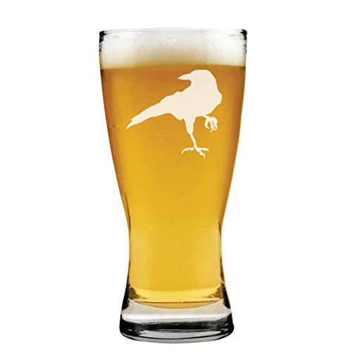 15 oz Beer Pilsner Glass Set - Crow Raven Blackbird Design - Perfect for Craft Beer, Home Bar, and Gift Giving