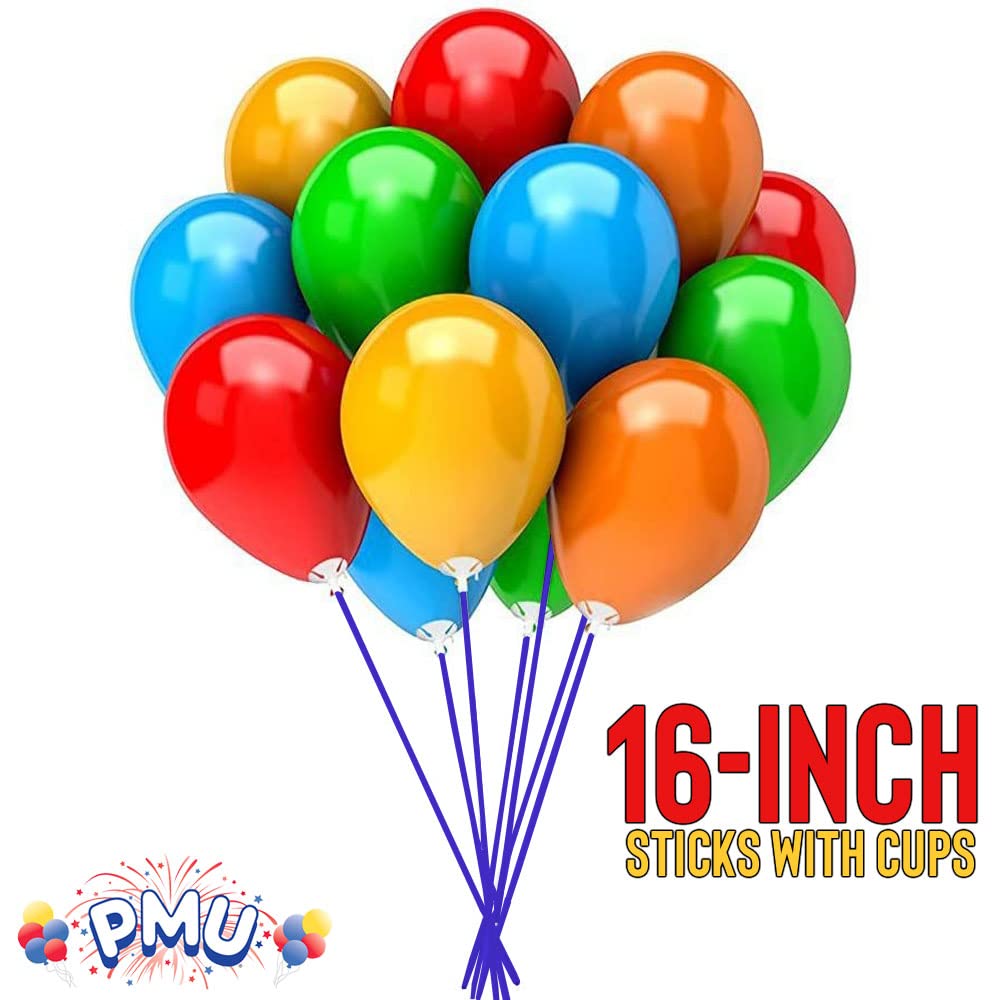 Premium 16-Inch Blue PMU Balloon Sticks with Clear Cups - Latex/Mylar Balloon Holder for Air-Filled Balloons (500-Pack) - Perfect for Birthday Parties, Baby Showers & Wedding Decorations