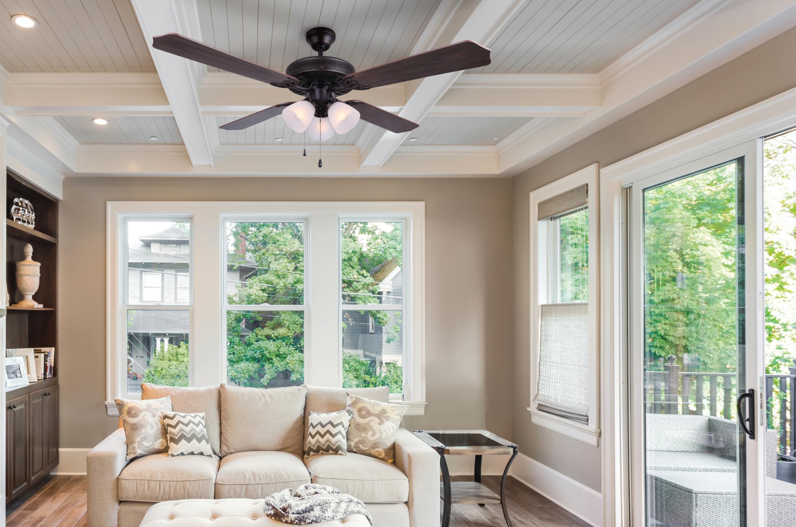 Chateau IV ORB Elegance 52-Inch Ceiling Fan with 4 MDF Blades & Oil-Rubbed Bronze Finish - Dual Mount Design, 4-Inch Malibu Glass, 3x60W Type A Bulbs - Perfect for Living Rooms, Bedrooms & Outdoor Covered Patios
