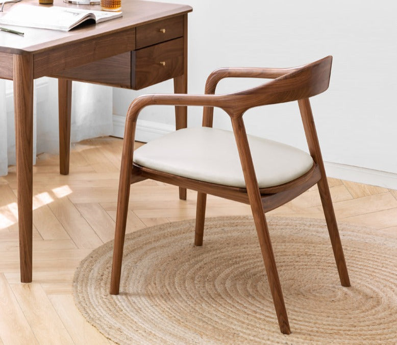 Premium Black Walnut & Ash Solid Wood Dining Chair with Genuine Cowhide Upholstery and Horn Accents - Elegant Farmhouse Style Seating for Dining Room, Kitchen, or Office