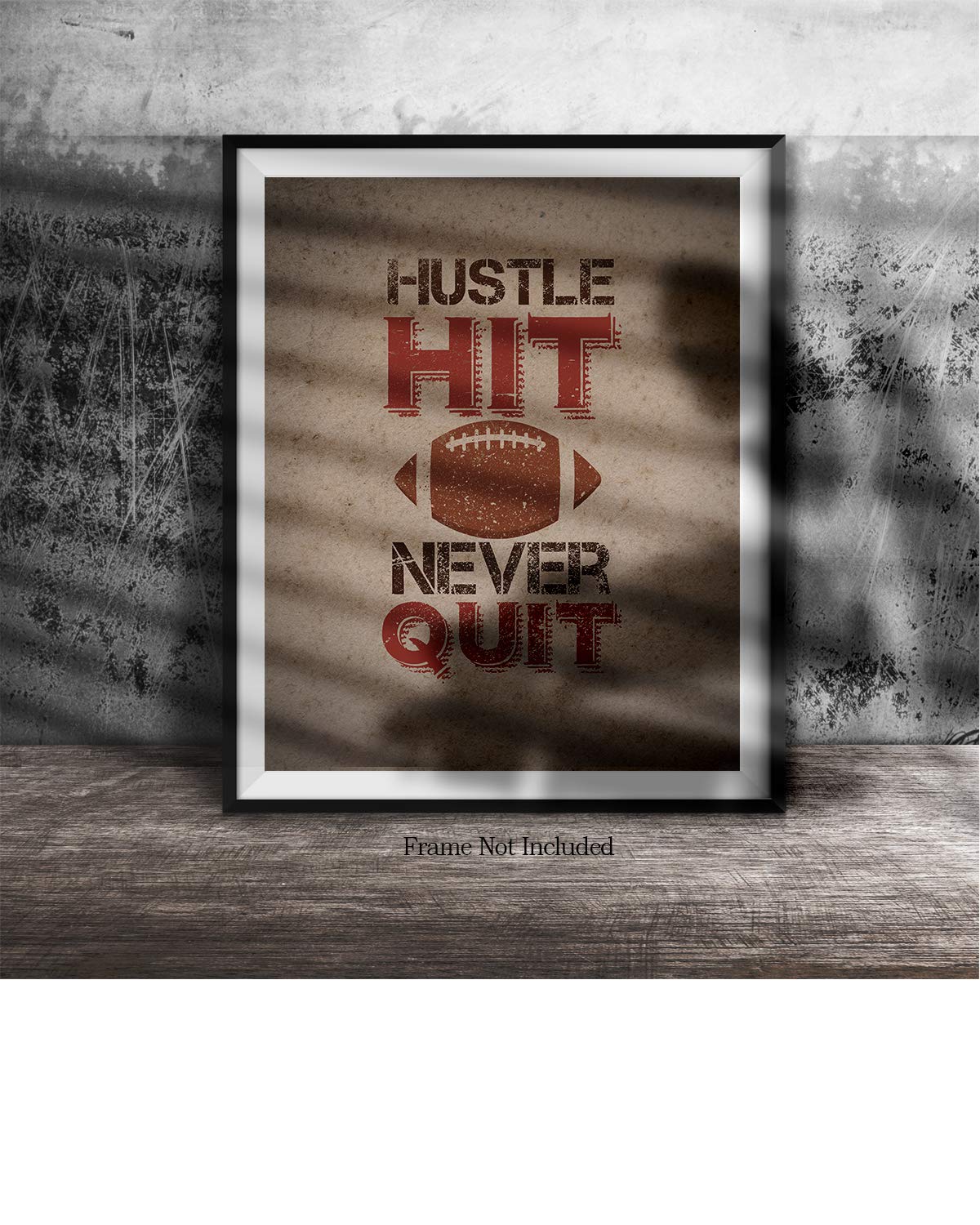 Hustle, Hit, Never Quit - Motivational Football Wall Art Print - 16x20 Inch Unframed Canvas Poster - Perfect Gift for Football Fans, Players & Coaches - Ideal for Game Rooms, Offices & Sports Decor