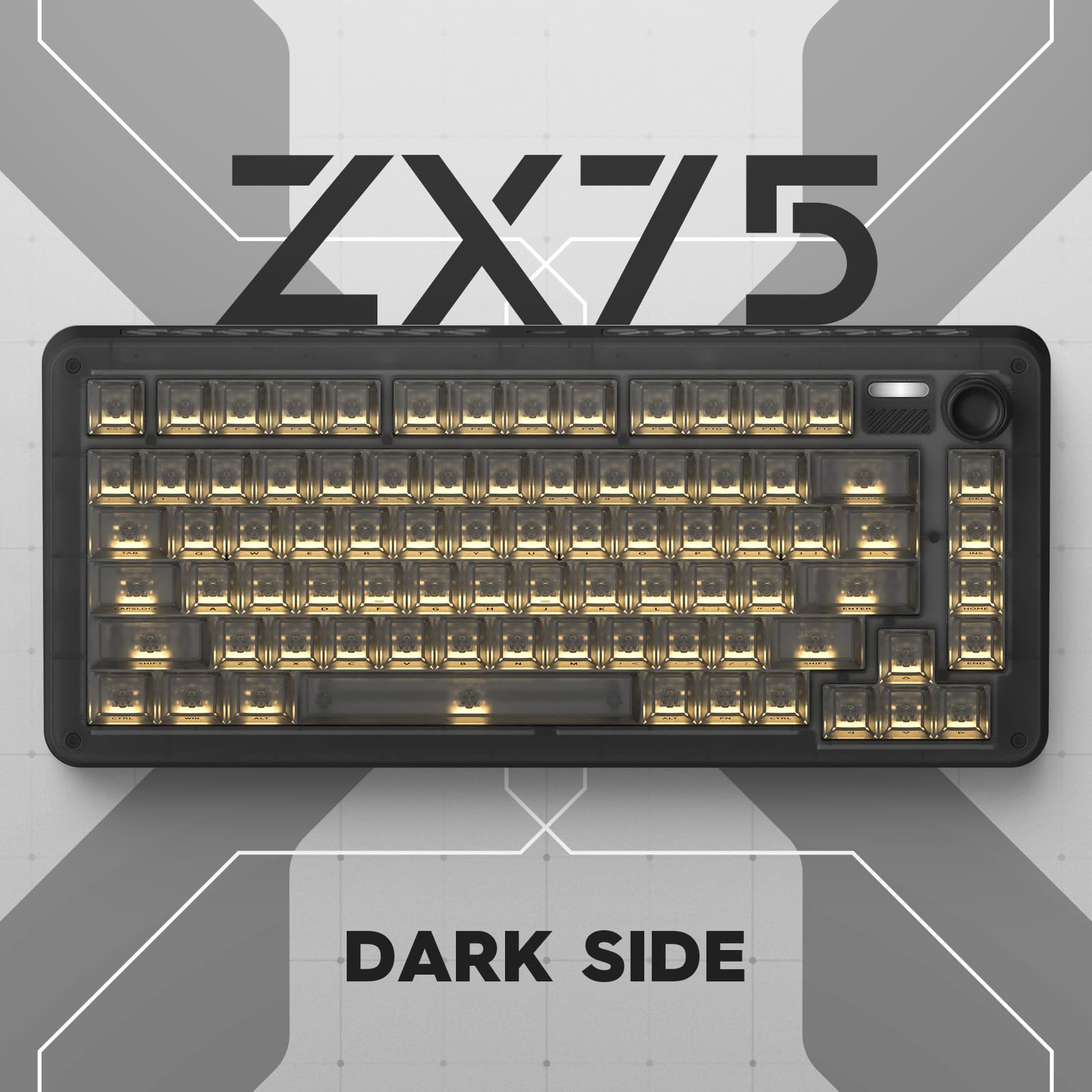 iQunix ZX75 Dark Side RS 75% RGB Mechanical Keyboard - Wireless Bluetooth 5.1, 2.4GHz & Wired Gaming Keyboard with Hot-Swappable Moonstone Switches, Volume Knob, 81 Keys for Windows/Mac - Perfect for Gaming, Coding & Office Work