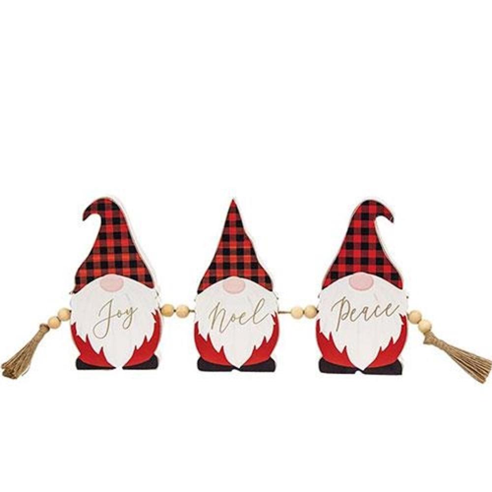 Buffalo Check Gnome - Joy Noel Peace Sitter Christmas Decoration for Home, Yard, and Holiday Decor