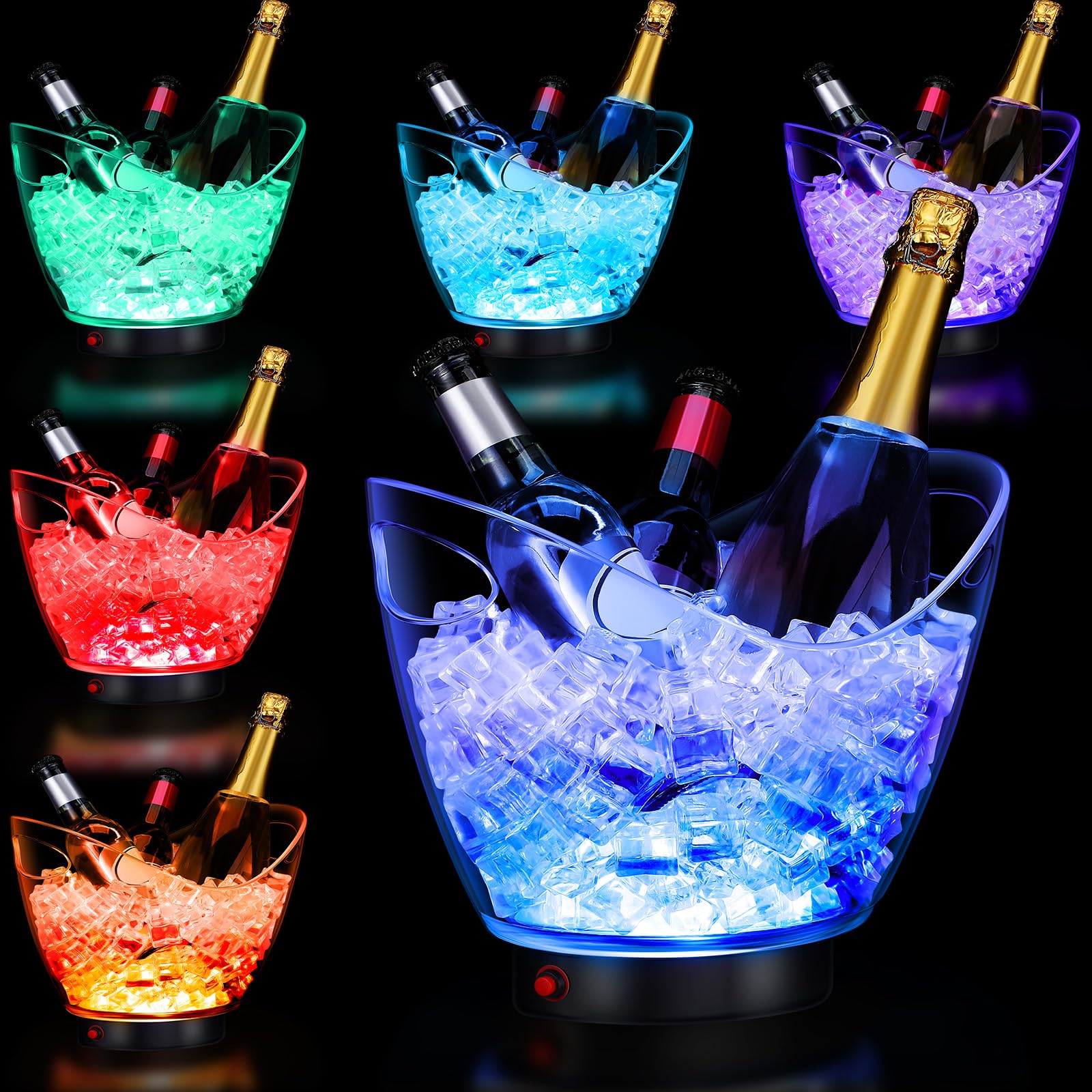 Umigy 6-Pack 5L Clear Plastic LED Ice Buckets - Large Capacity RGB Color Changing Light Up Cooler for Champagne, Wine, Beer - Perfect for Parties, Bars, Clubs & Outdoor Gatherings