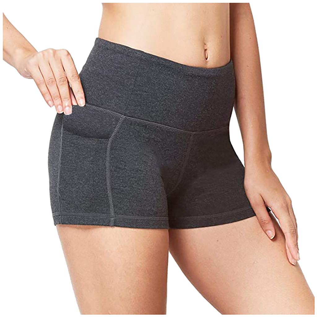 POLLYANNA KEONG Women's High Waist Yoga Shorts with Side Pockets - Tummy Control Workout Running Bike Shorts for Yoga, Gym, and Outdoor Activities