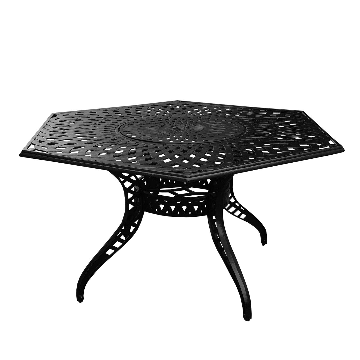 Modern Black Outdoor Hexagon Dining Table with Lazy Susan - 63