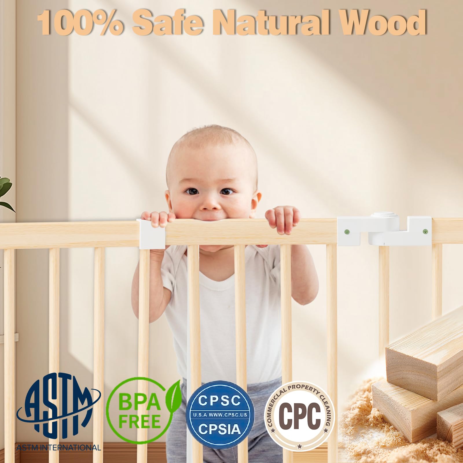 Foldable Wooden Baby Playpen with Locking Door - Adjustable Shape & Size Safety Play Yard for Babies & Toddlers - Perfect for Indoor Play Areas, Daycare Centers & Home Childproofing