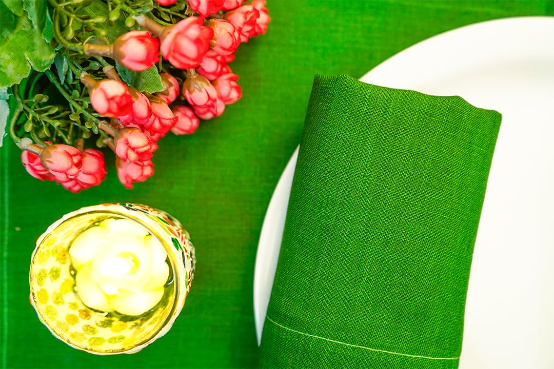 Premium 100% French Flax Linen Placemats Set of 12 (14x19 Inch) - Stone Washed for Softness & Durability, Heat Resistant Table Mats for Dining Room Decor - Forest Green - Perfect for Dinner Parties, Holiday Gatherings & Everyday Elegance