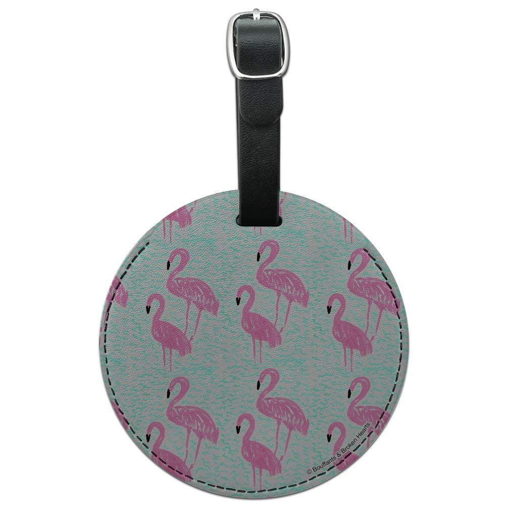 Stylish Round Leather Luggage Tag with Flamingo & Wave Design - Durable Suitcase ID Tag for Carry-On Bags - Perfect for Travel, Vacation & Business Trips