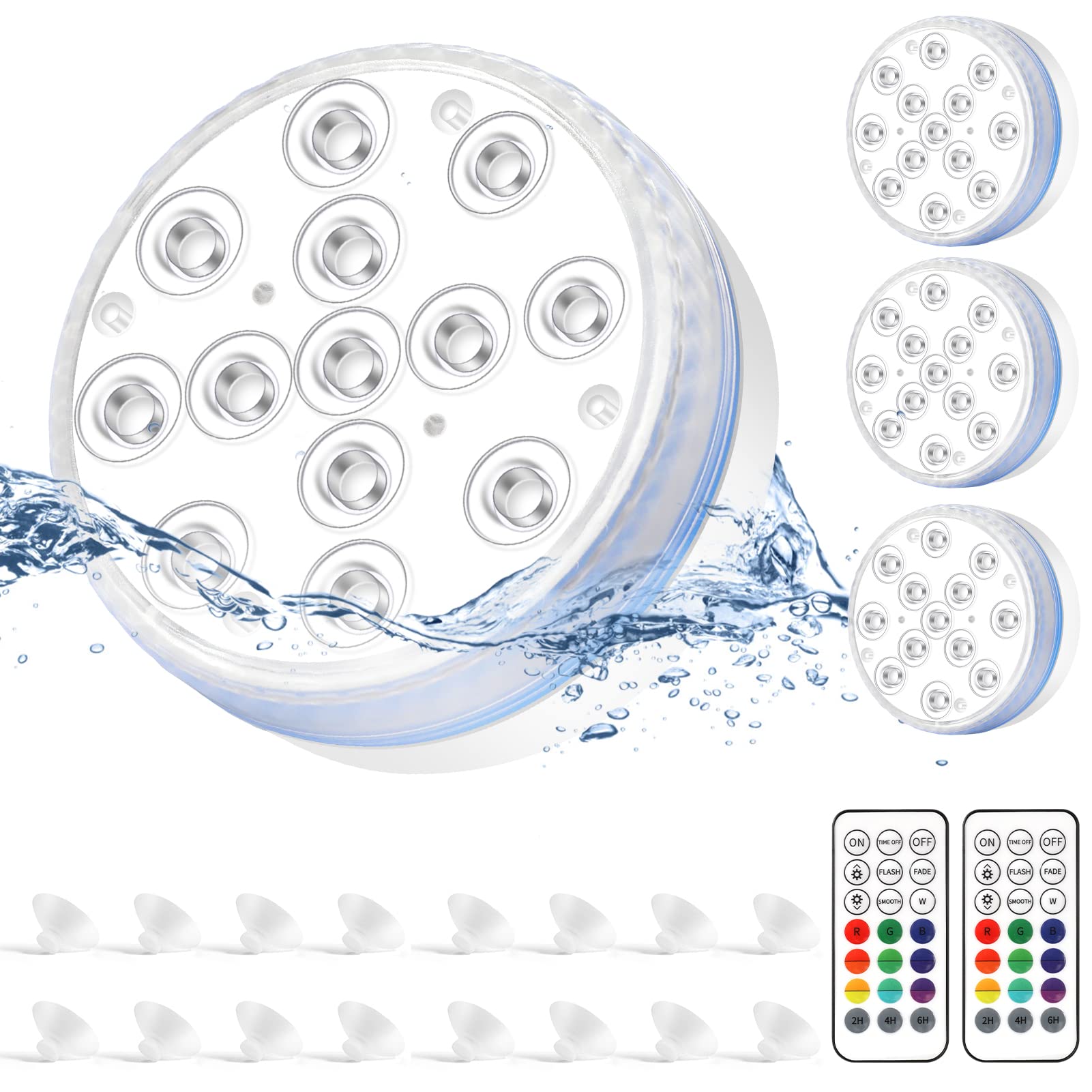 Editbar Submersible LED Lights - 4 Pack Waterproof Lights with Magnets & Suction Cups for Vase, Pond, Pool, Halloween, Christmas Decor - Perfect for Parties, Weddings, Aquariums, and Outdoor Lighting