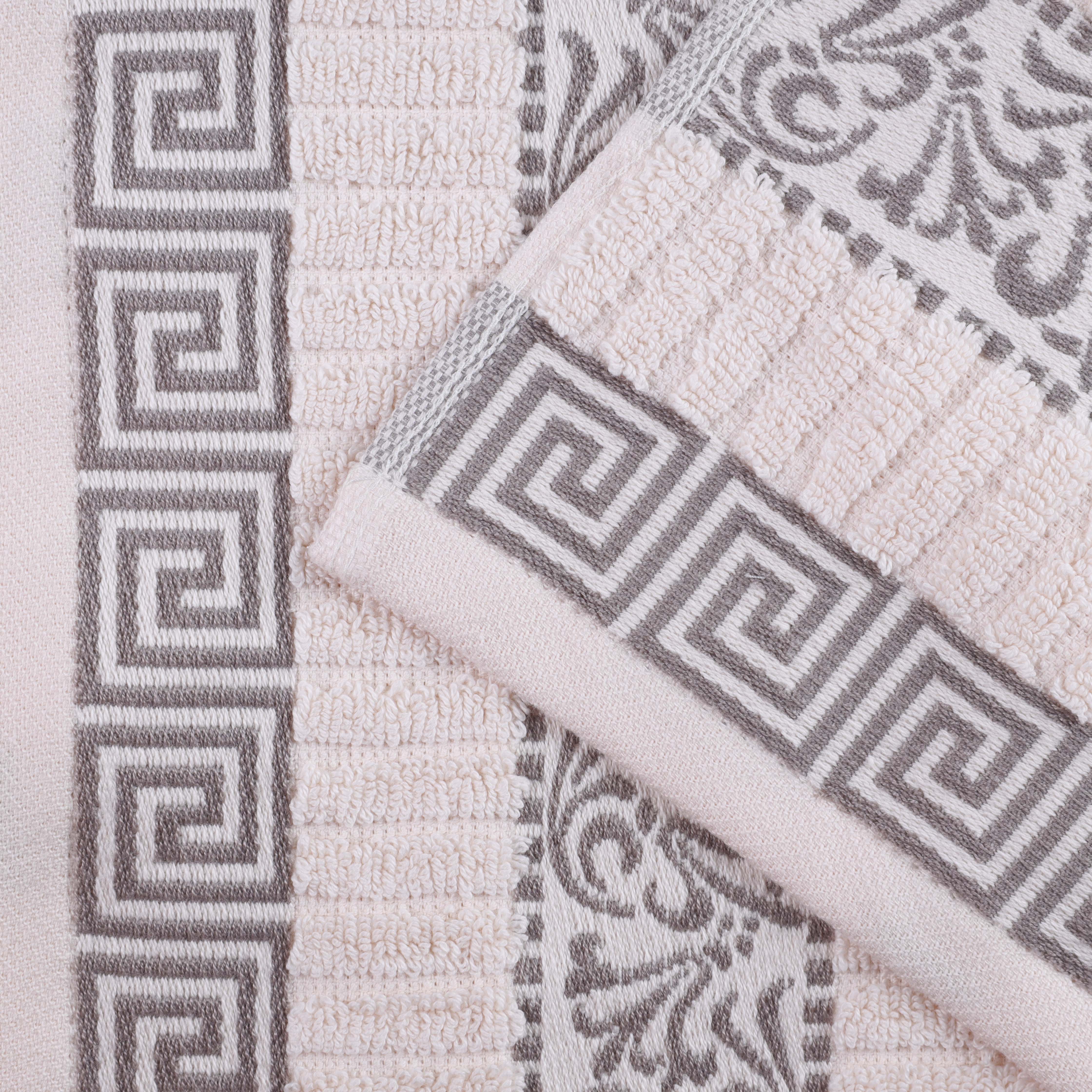 Premium Athens Cotton Greek Scroll & Floral 4-Piece Bath Towel Set - Soft & Absorbent for Spa, Bathroom & Guest Room Decor