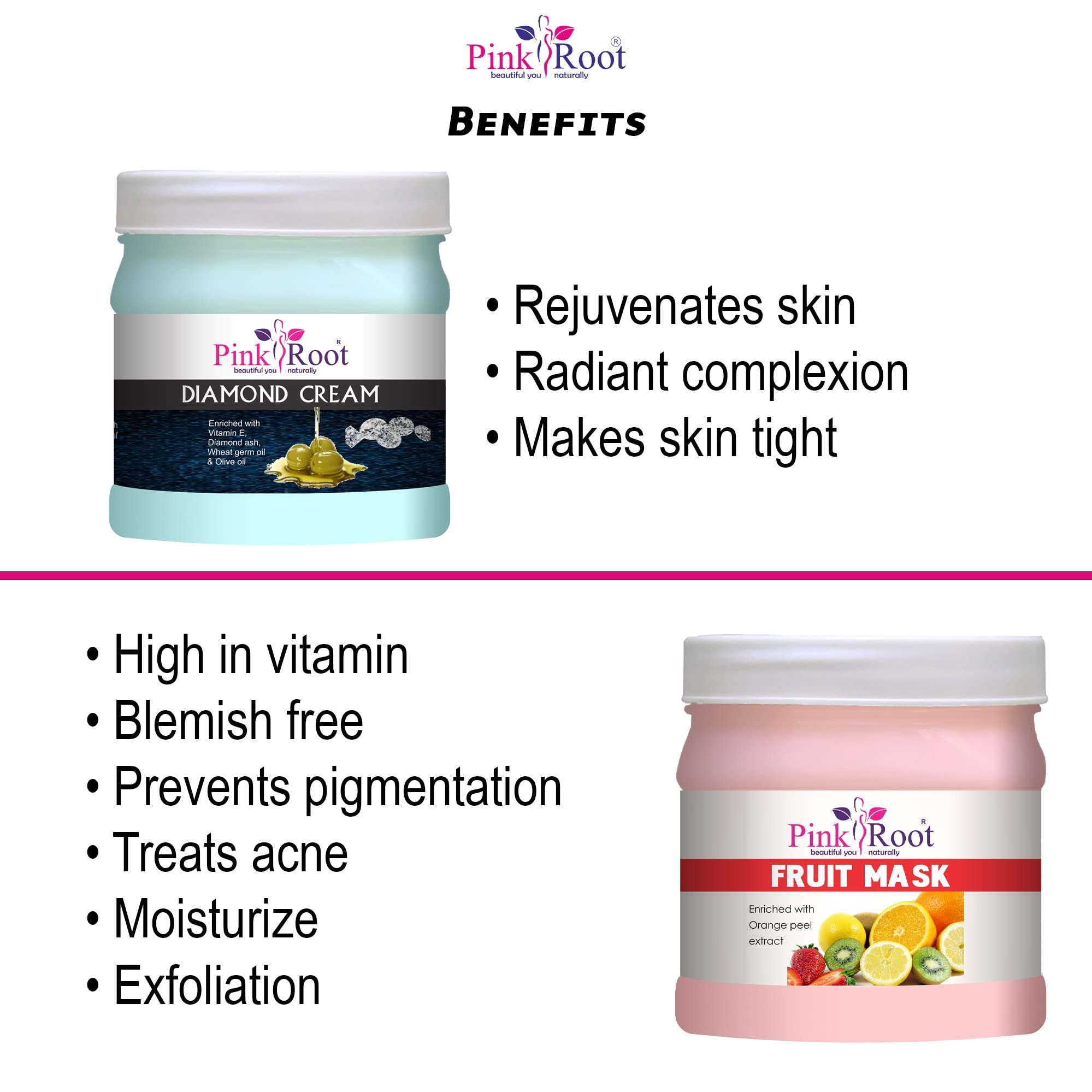 Pink Root Diamond Cream 500g with Fruit Mask 500g - Hydrating Skincare Set for Dry Skin, Anti-Aging & Brightening - Perfect for Daily Face Care & Spa Night Routine