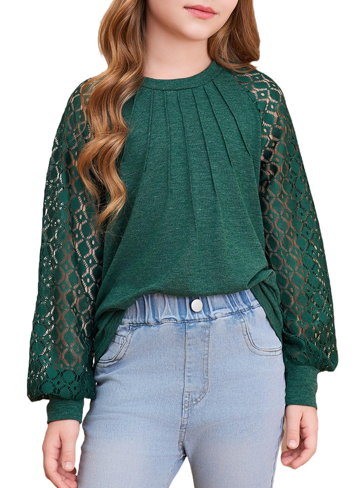Blibean Girls' Lace Long Sleeve Blouse - Semi Formal Shirt for Teens Size 6-15 Years | Perfect for School, Parties & Special Occasions