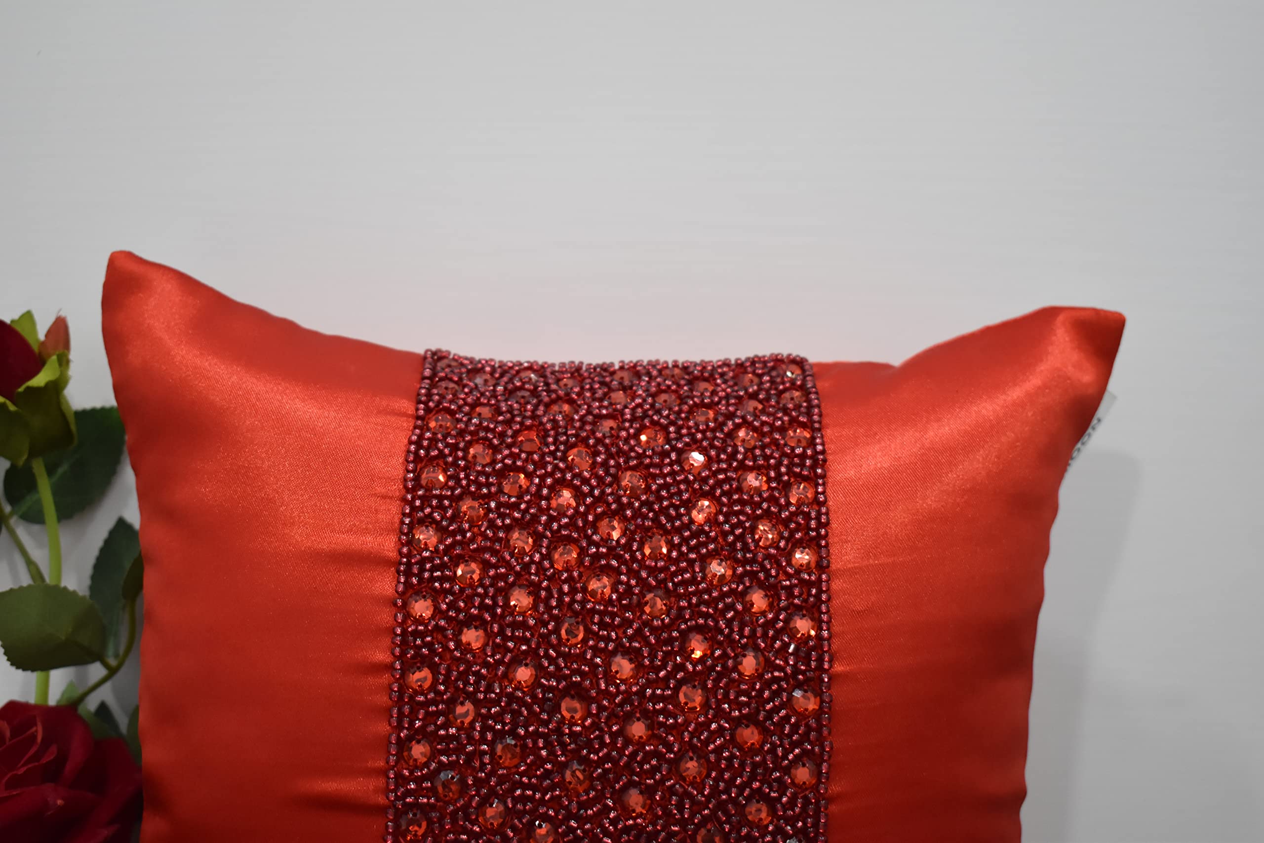 Luxury Handmade Beaded Pillow Cover - Embroidered & Embellished Decorative Throw Pillow - Contemporary Modern Crystal Design - Custom Personalized Home Decor (26x26 Inches) - Perfect for Sofa, Bed, Living Room & Nursery Decor
