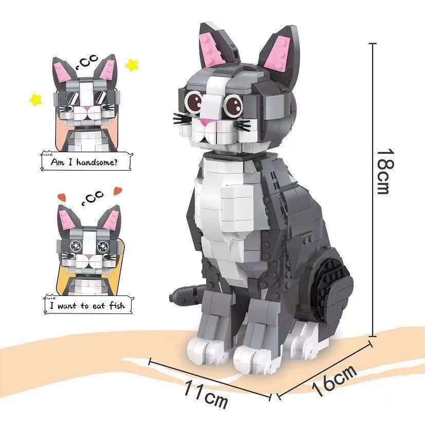 ZHEGAO Cute Cat Mini Building Bricks Set - Creative DIY Toy for Kids & Adults - Perfect for Home Decoration, Gift Giving & Stress Relief