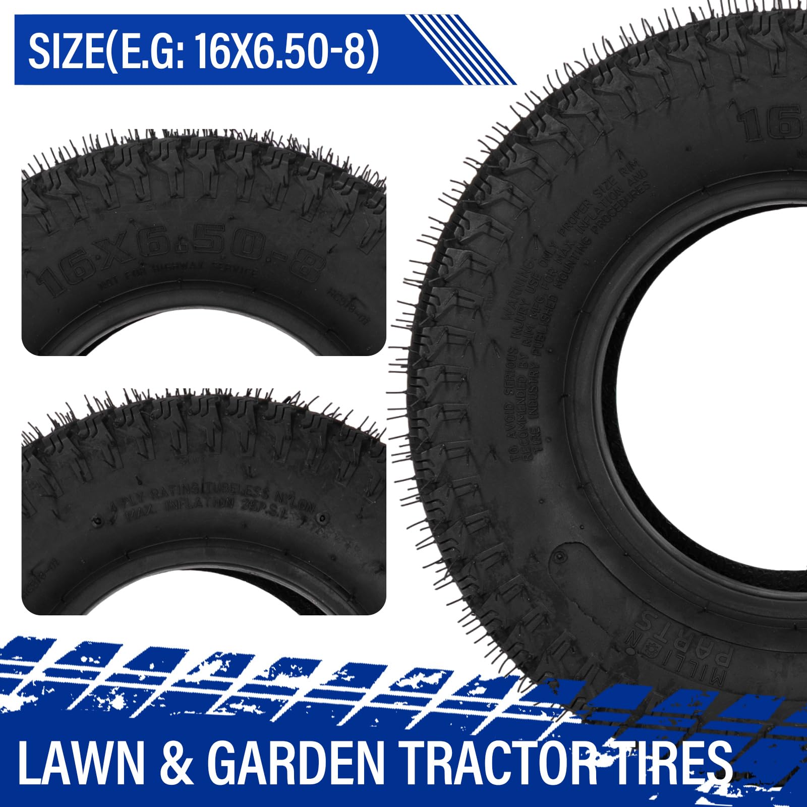 2Pcs 16x6.50-8 Lawn Mower Tires - Heavy Duty 4PR Tubeless Tractor Turf Tires, DOT Compliant for Zero Turn Mowers, Riding Lawn Tractors & Garden Equipment - Perfect for Lawn Care, Landscaping & Commercial Use