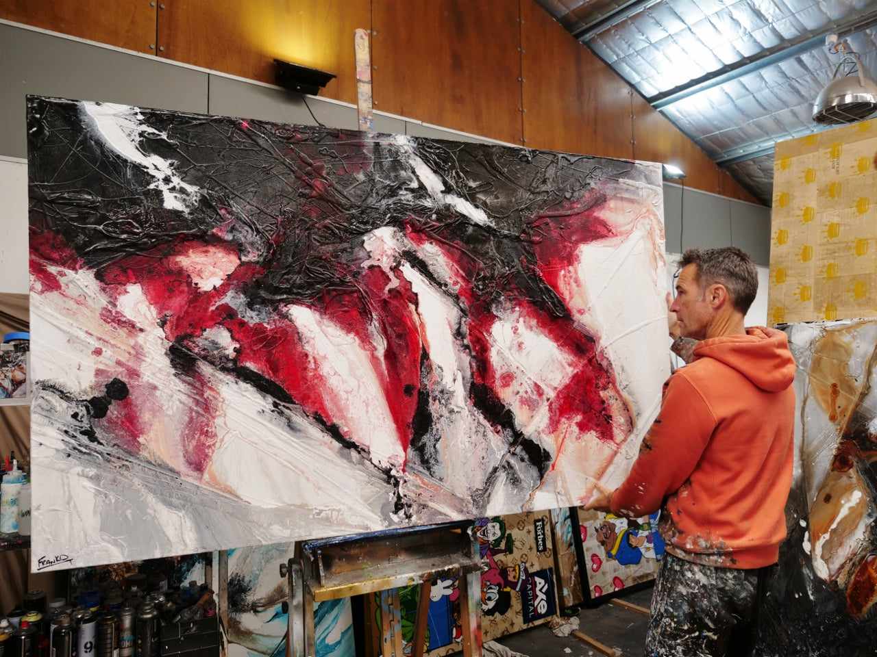 Large 200cm x 120cm Red Black White Abstract Textured Canvas Painting - Modern Wall Art for Living Room, Bedroom or Office Decor