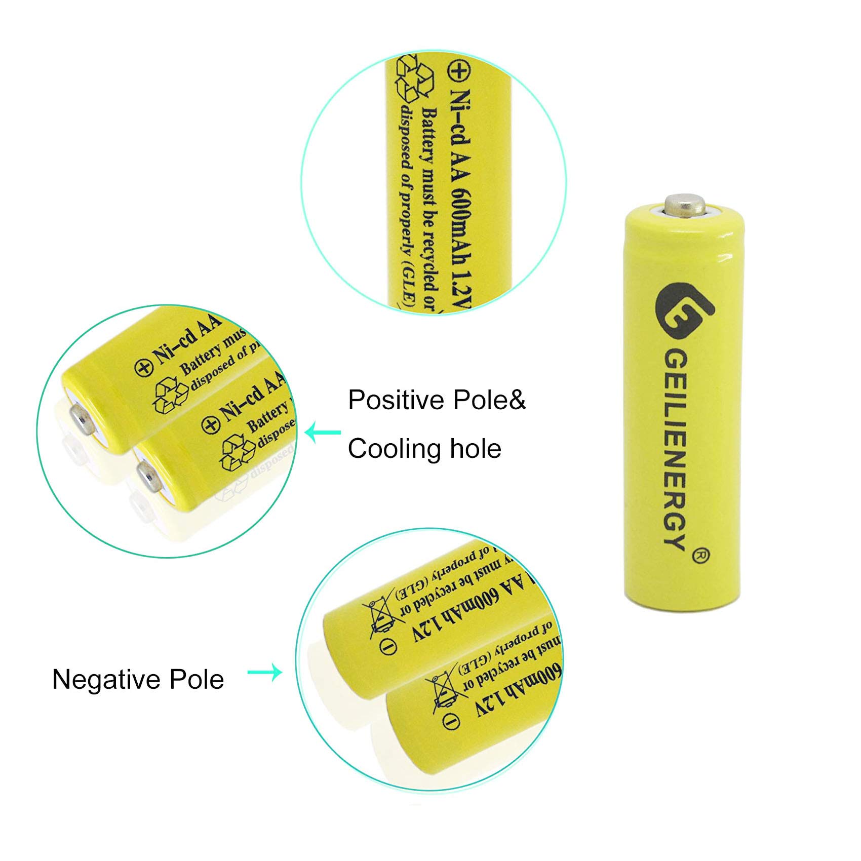 600mAh 1.2V NiCd Rechargeable Batteries (16 Pack) - AA Size for Solar Lights, Garden Lights, Remote Controls, Computer Mice - Ideal for Outdoor & Home Use