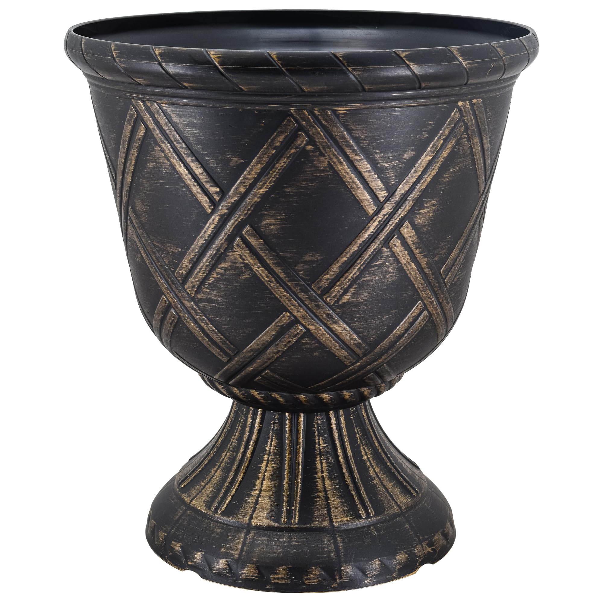 Arcadia Garden Products PL61GD Classic Gold Plastic Garden Urn Planter - Decorative Flower Pot for Indoor & Outdoor Plants, Patio, Balcony, and Garden Decor