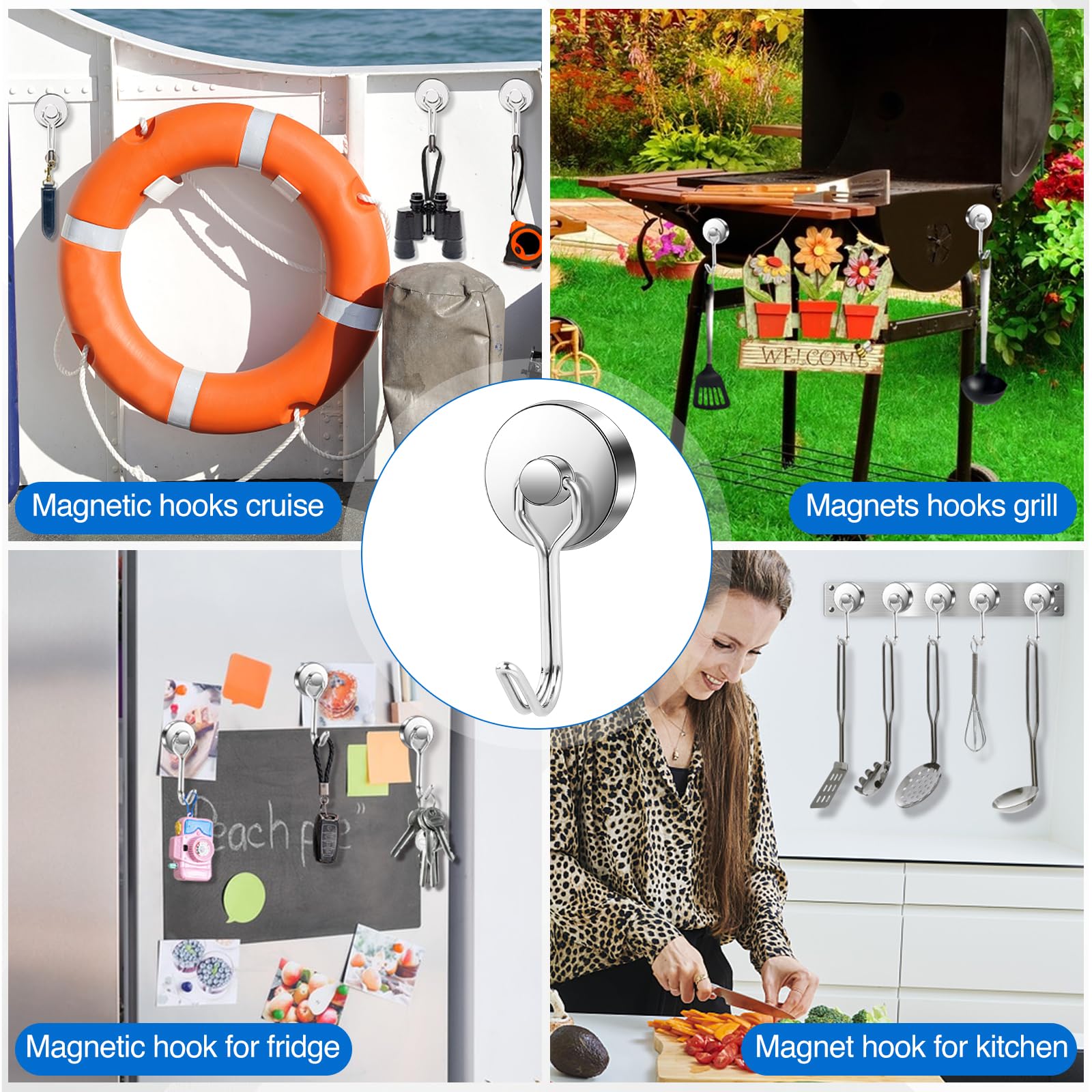 LOVIMAG Magnetic Hooks 6-Pack - Heavy Duty for Garage, Fridge & Travel