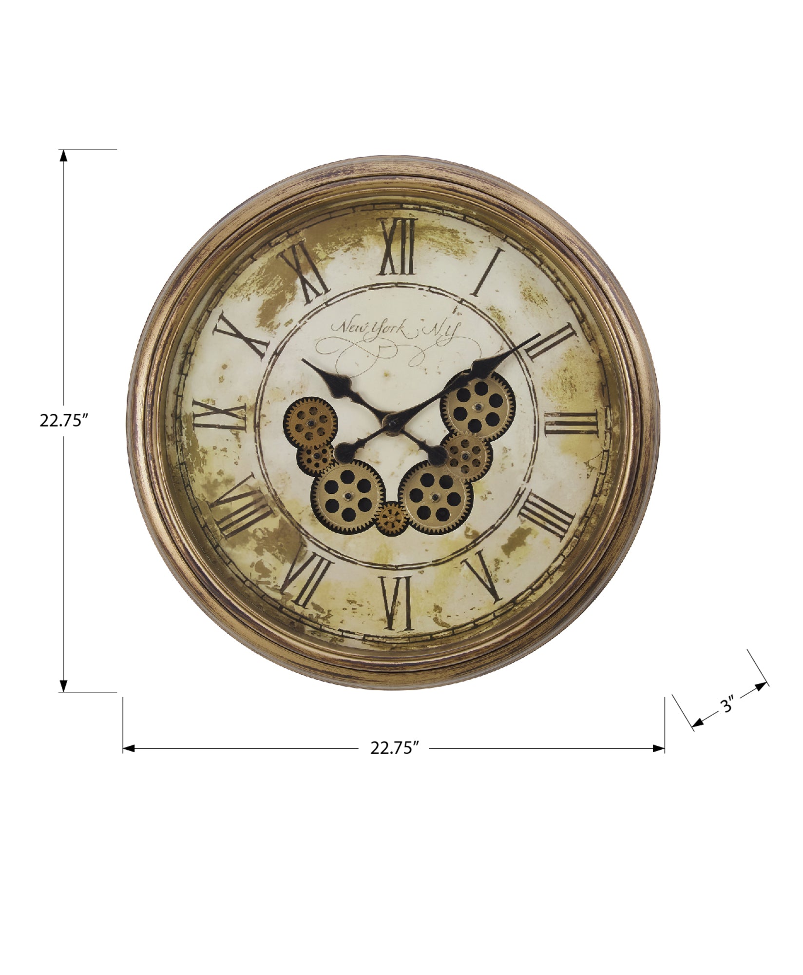 Vintage 23-Inch Round Gear Mechanism Wall Clock - Antique Brown Transitional Style for Living Room, Office & Home Decor