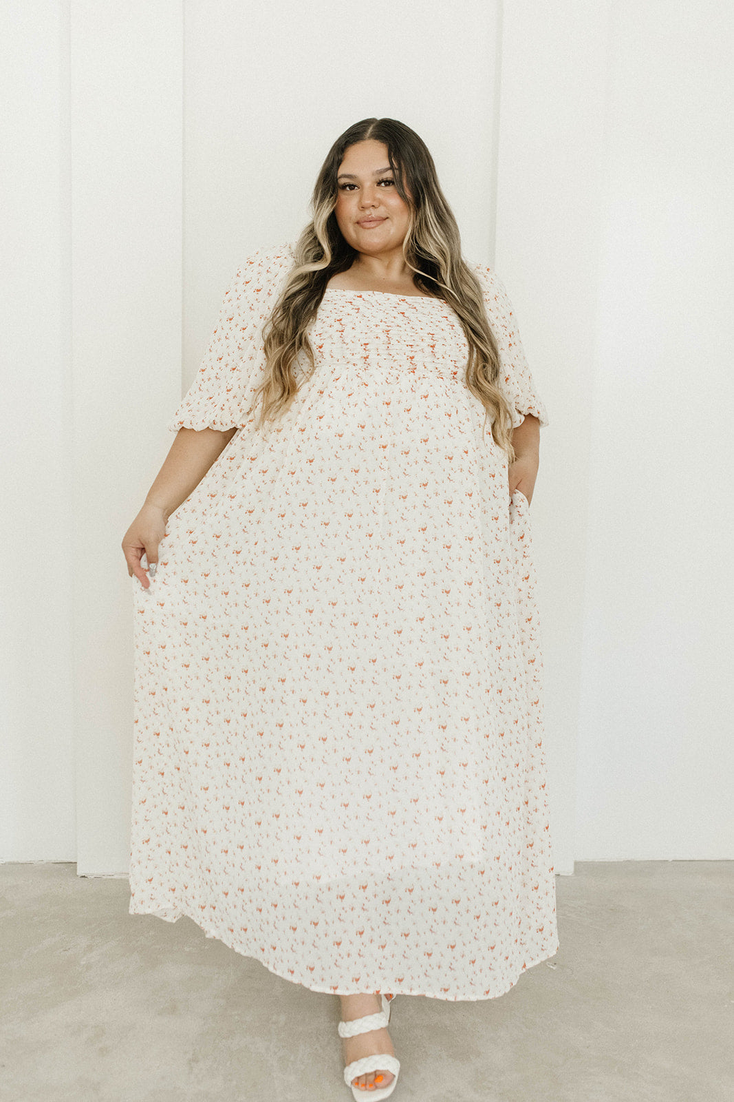 Melody Maxi Dress with Pleats & Bow Detail - Ivory Floral Print Maternity Dress | Bump Friendly & Inclusive Sizing (S-3XL) | Perfect for Weddings, Baby Showers & Summer Events