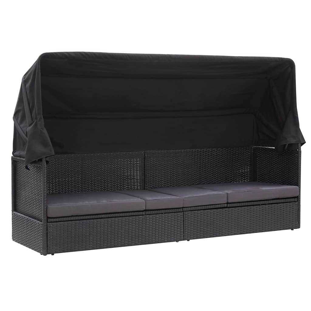 All-Weather Black Poly Rattan Outdoor Patio Furniture Set with Canopy - Garden Sofa for Patio, Beach, Porch & Poolside - Durable Indoor & Outdoor Use