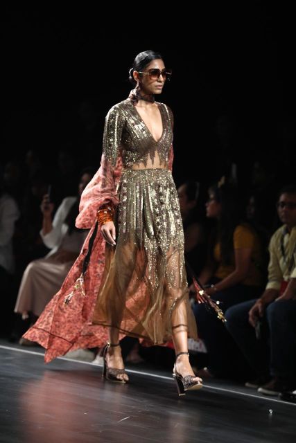 Chocolate Brown Gold Embellished Dress for Women - Elegant Handcrafted Party Gown for Evening Events, Weddings & Special Occasions