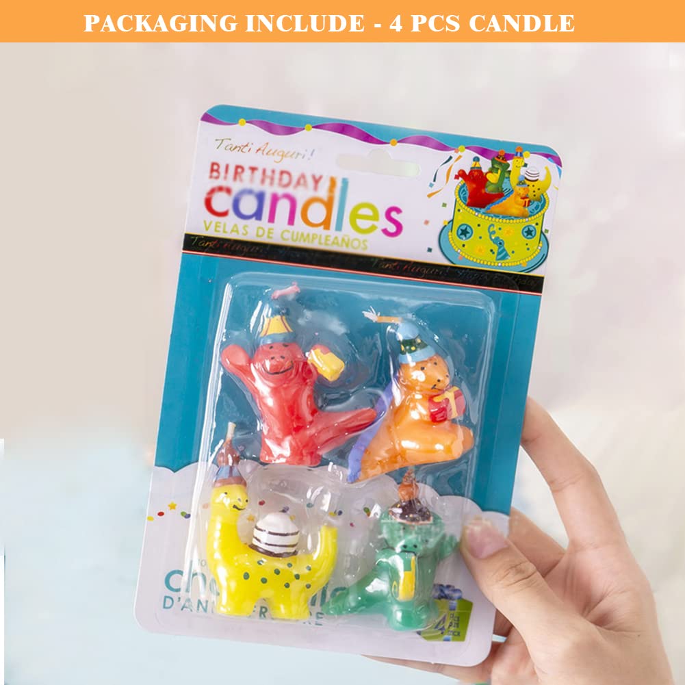 Dinosaur Birthday Cake Candles - 3D Dino Themed Cake Toppers for Kids Birthday Party Decorations (Set of 4) | Perfect for Jurassic Theme Cakes, Dino Parties & Prehistoric Celebrations